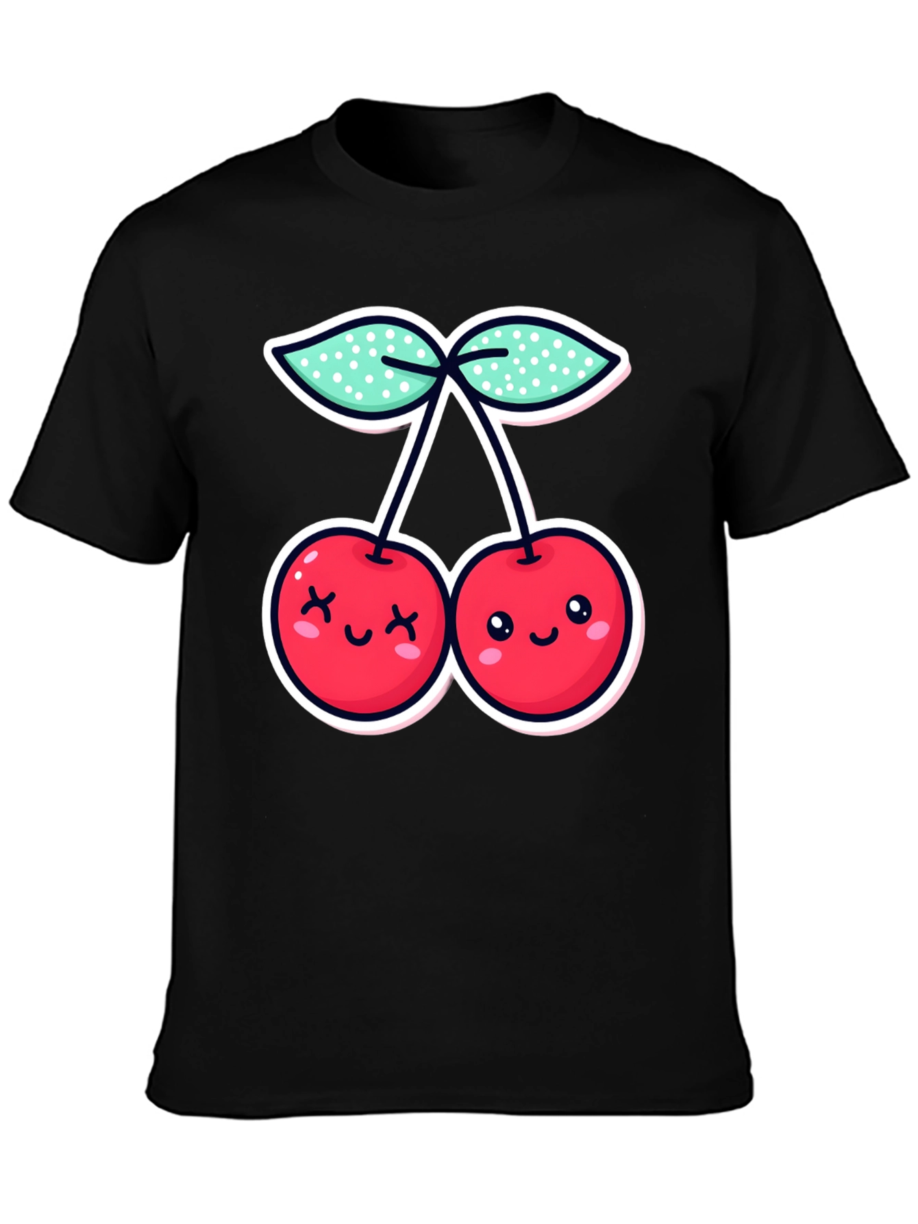 Cute Cherries Graphic Tee - Black Cotton T-Shirt