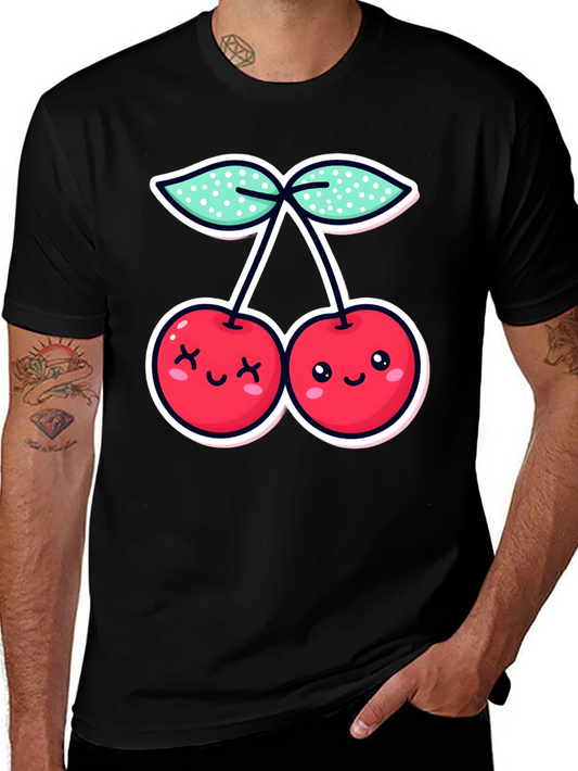 Cute Cherries Graphic Tee - Black Cotton T-Shirt