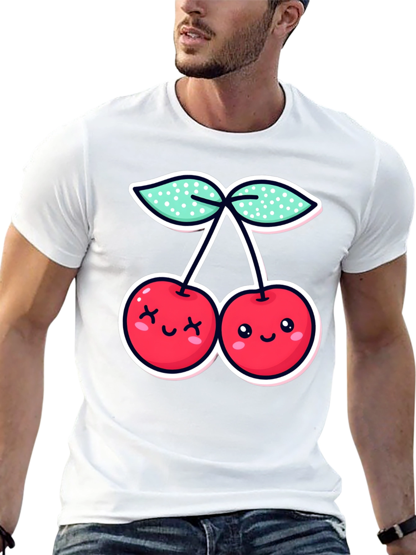 Cute Cherries Graphic Tee - Black Cotton T-Shirt