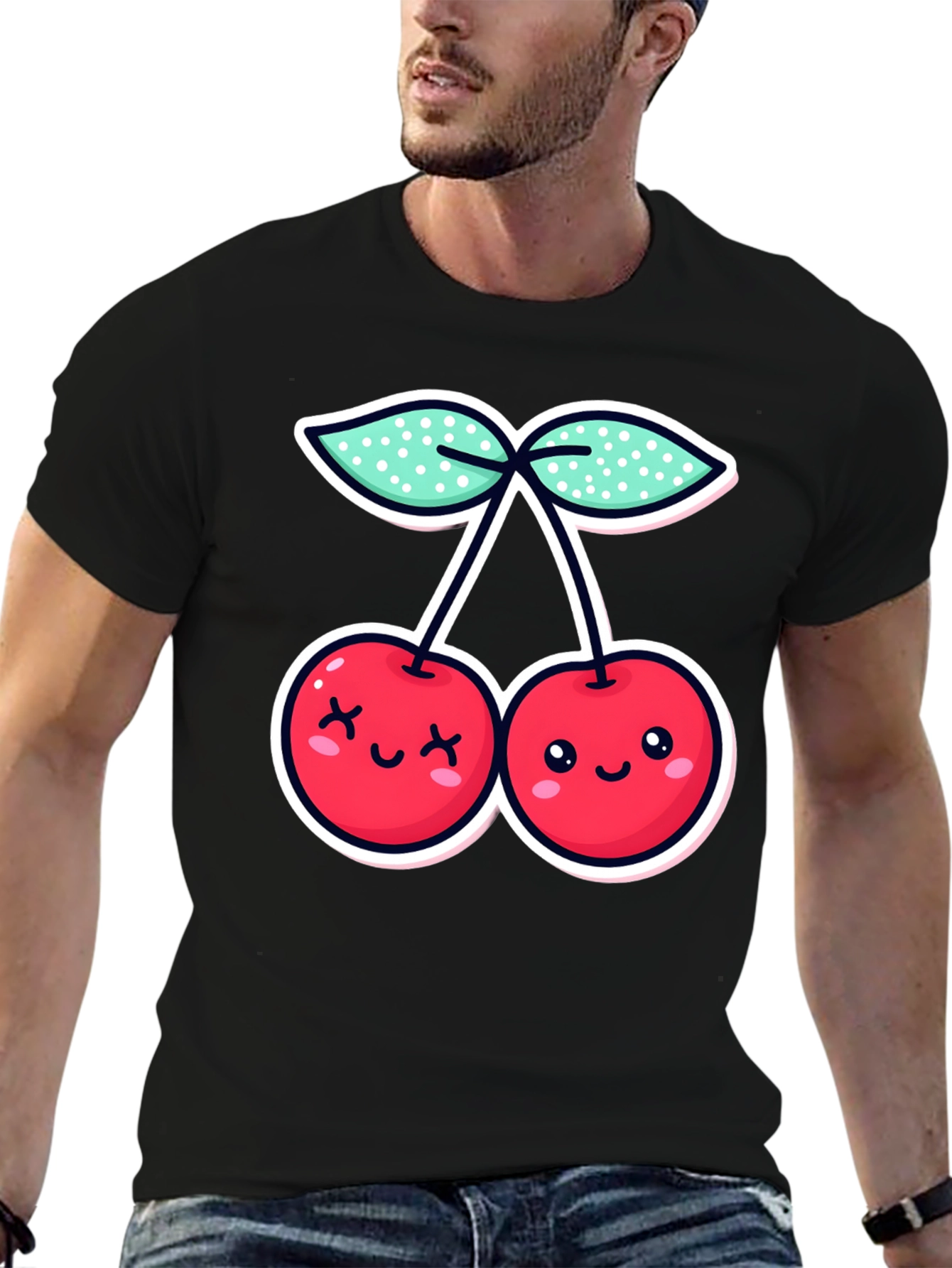 Cute Cherries Graphic Tee - Black Cotton T-Shirt