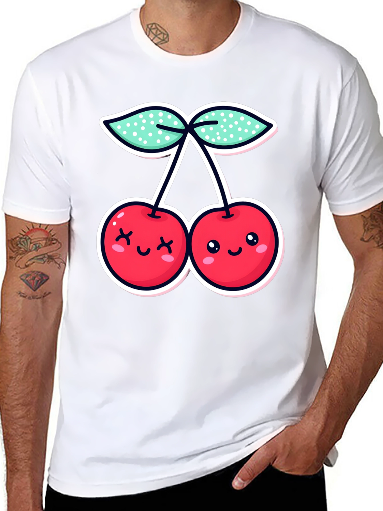Cute Cherries Graphic Tee - Black Cotton T-Shirt