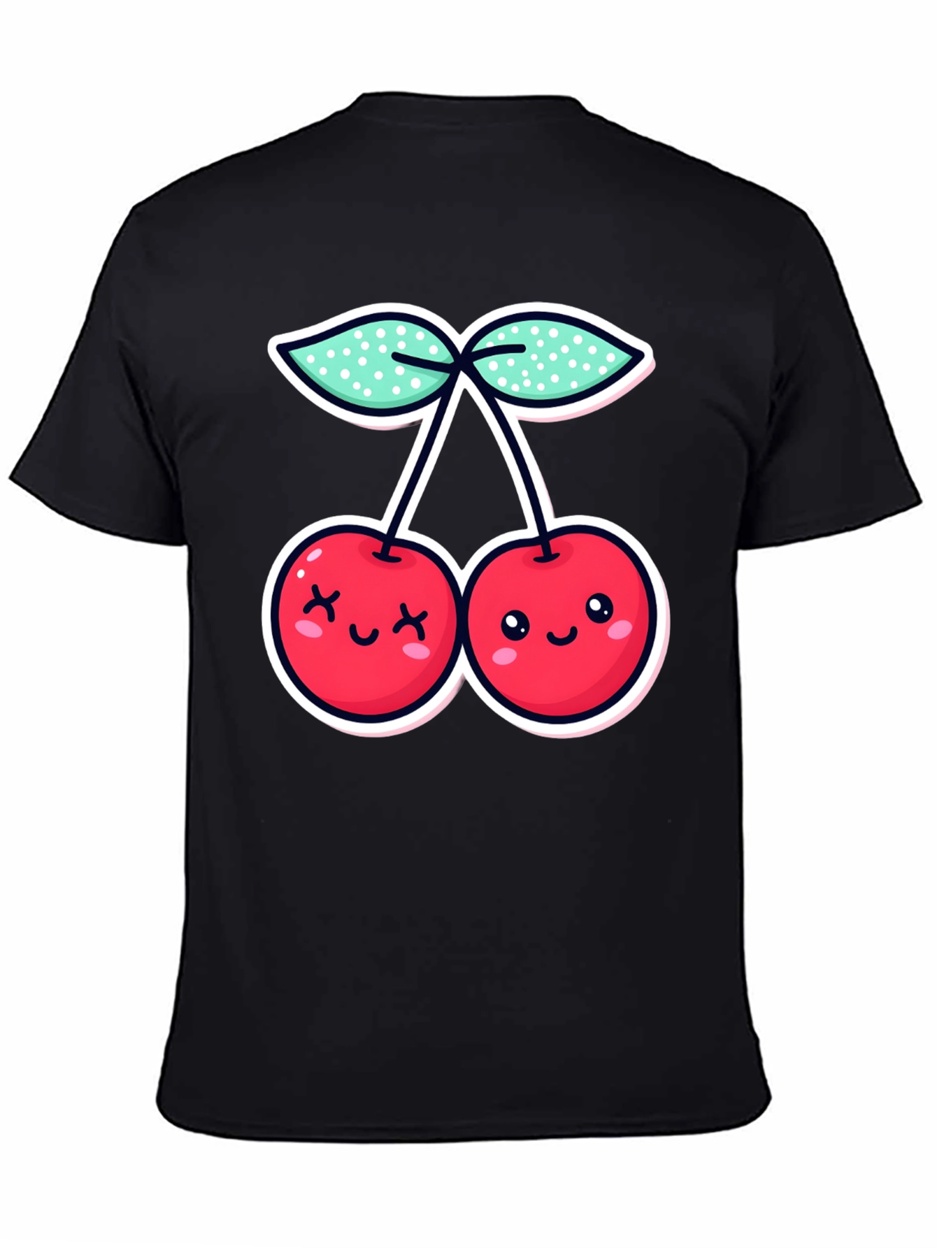 Cute Cherries Graphic Tee - Black Cotton T-Shirt