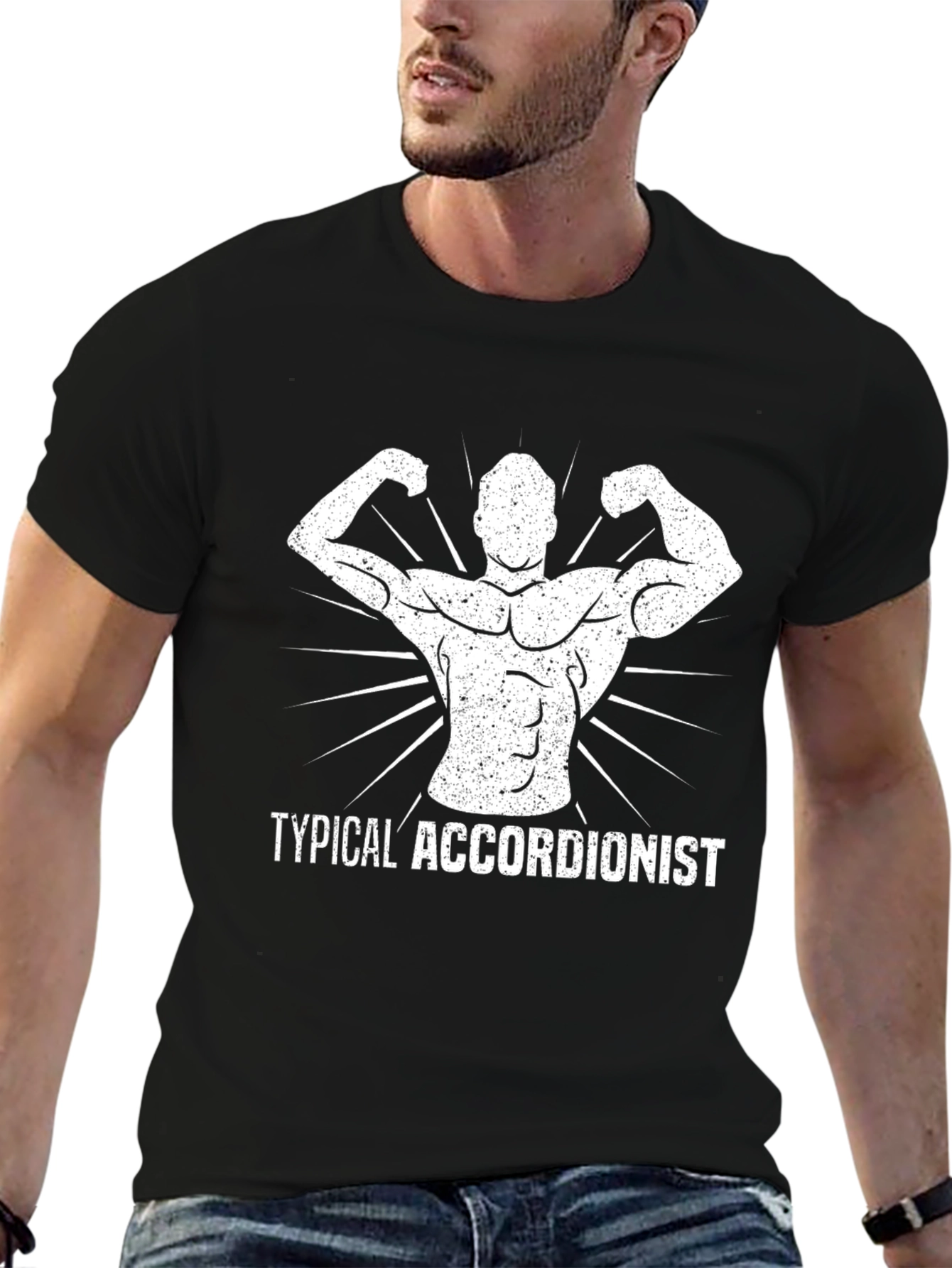 Funny Accordionist Bodybuilder Graphic Tee
