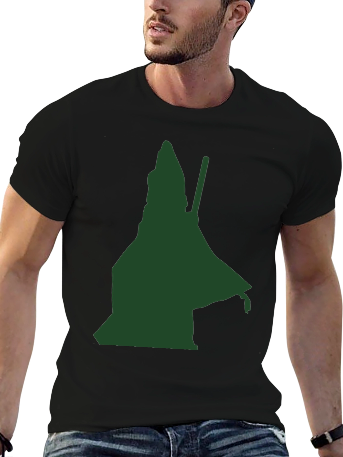 Green Wizard Silhouette Black T-Shirt