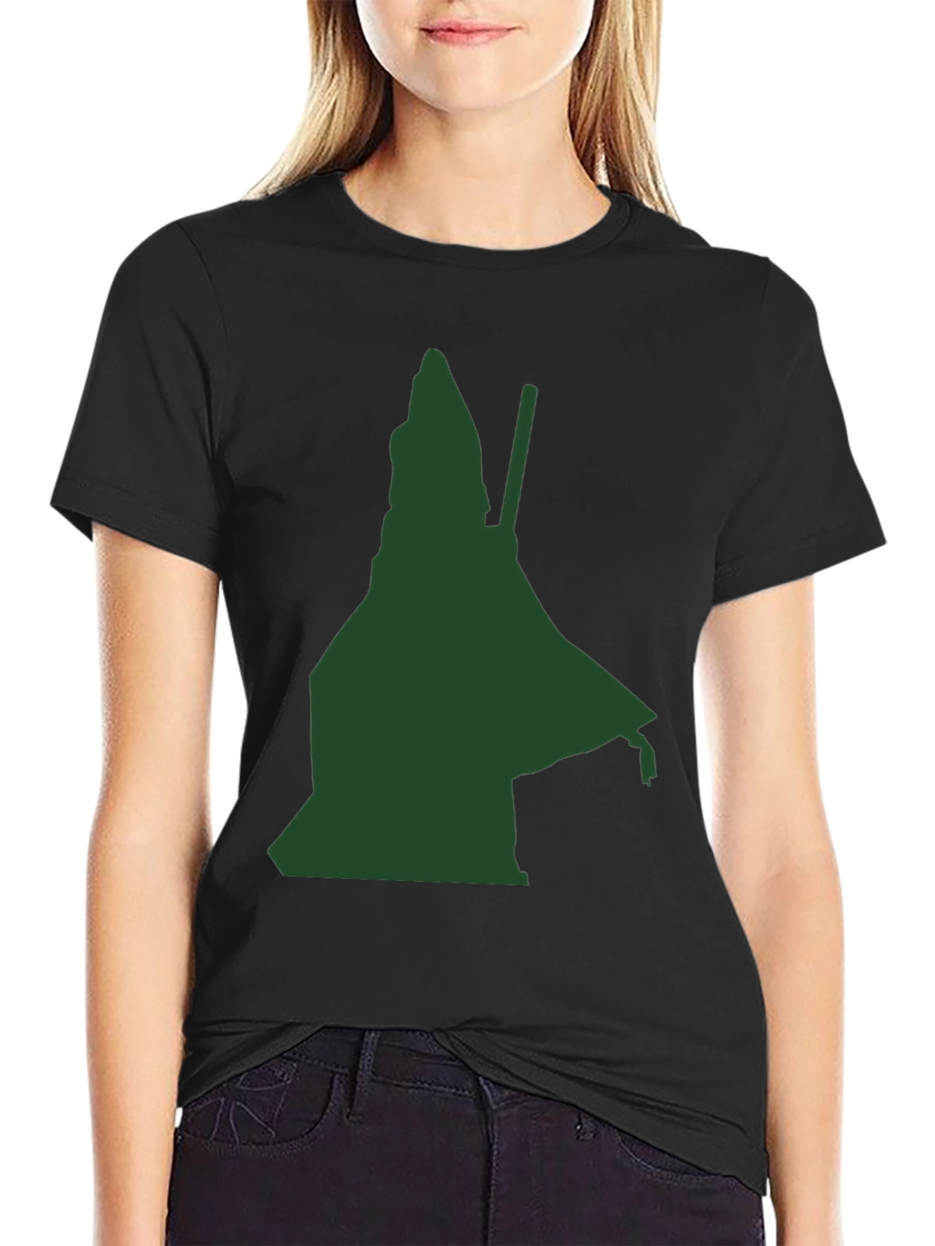 Green Wizard Silhouette Black T-Shirt