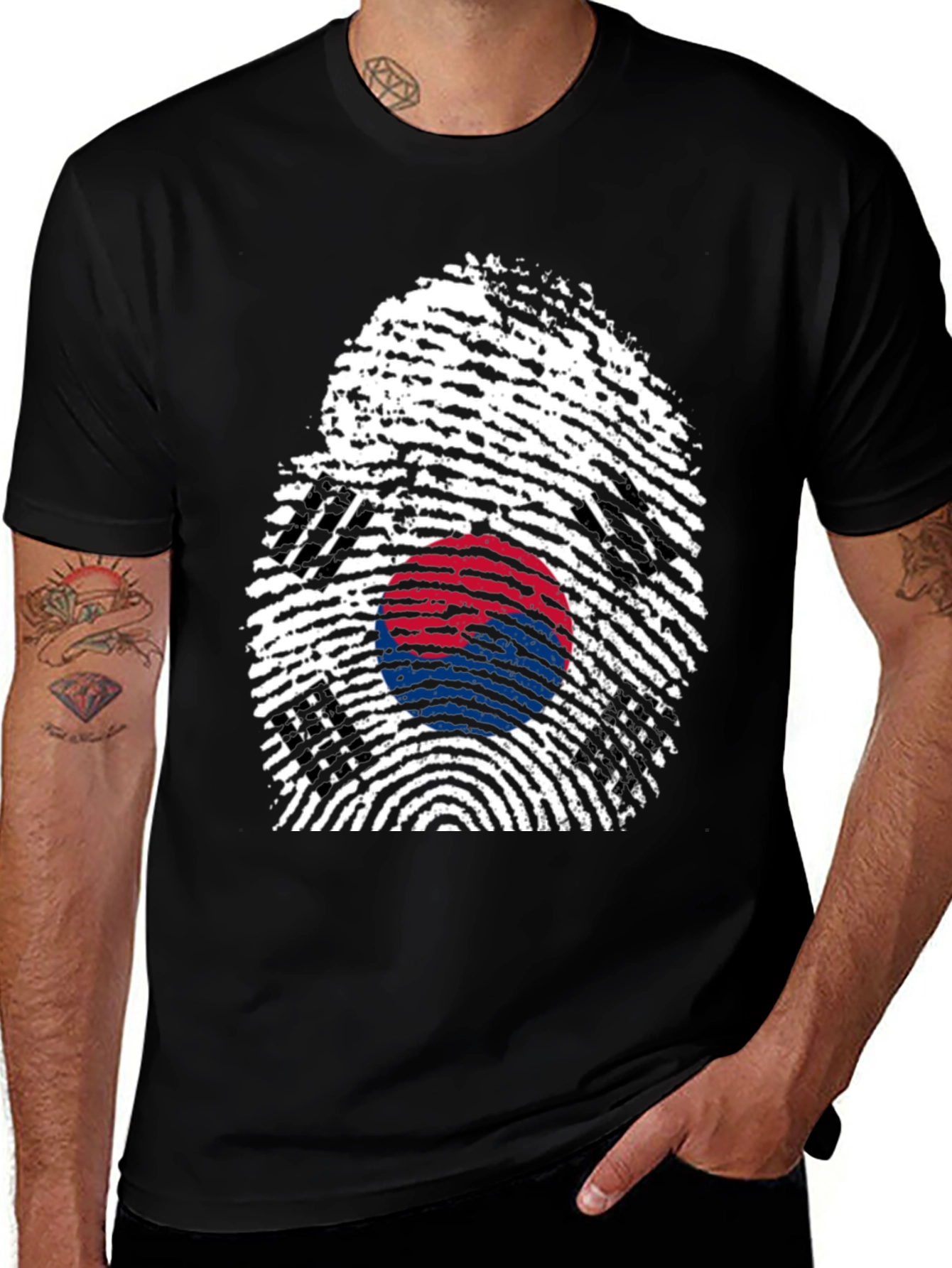 South Korea Flag Fingerprint Graphic T-Shirt