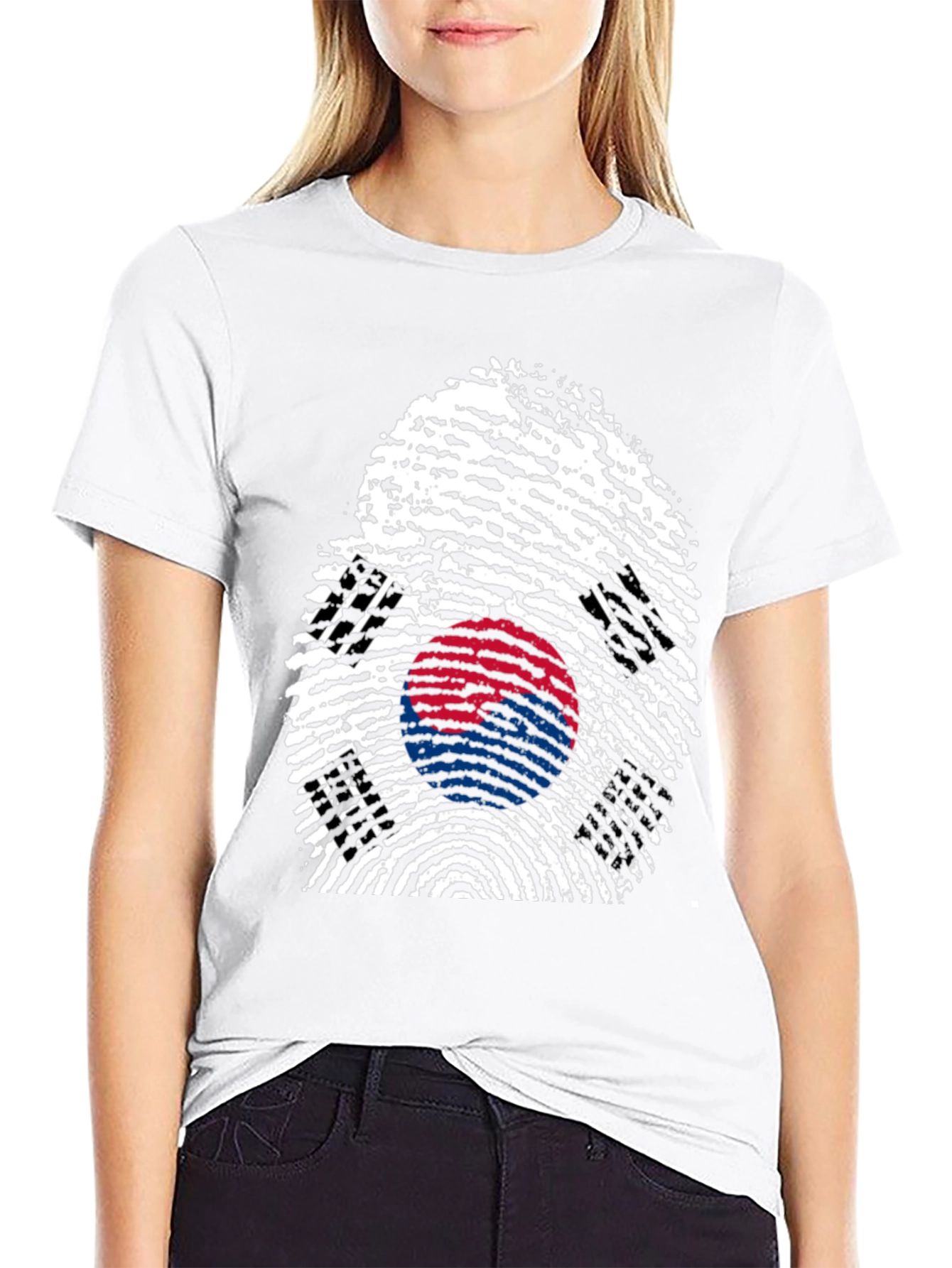 South Korea Flag Fingerprint Graphic T-Shirt