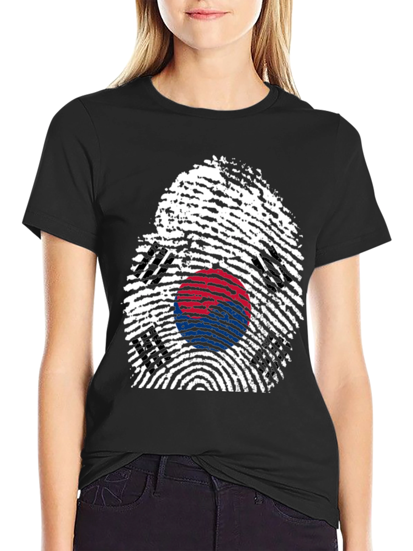 South Korea Flag Fingerprint Graphic T-Shirt