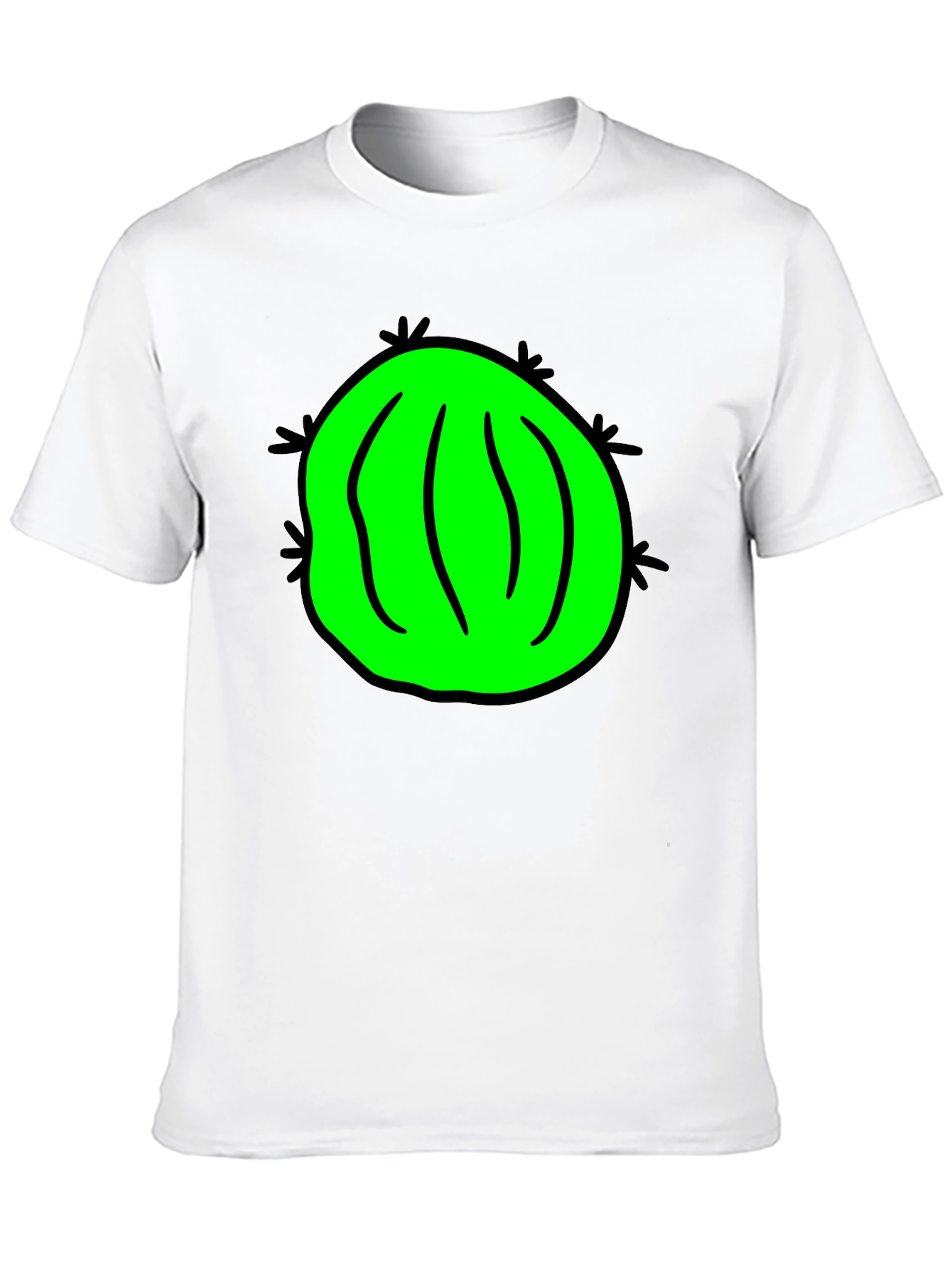 Novelty Green Cactus Graphic Black T-Shirt