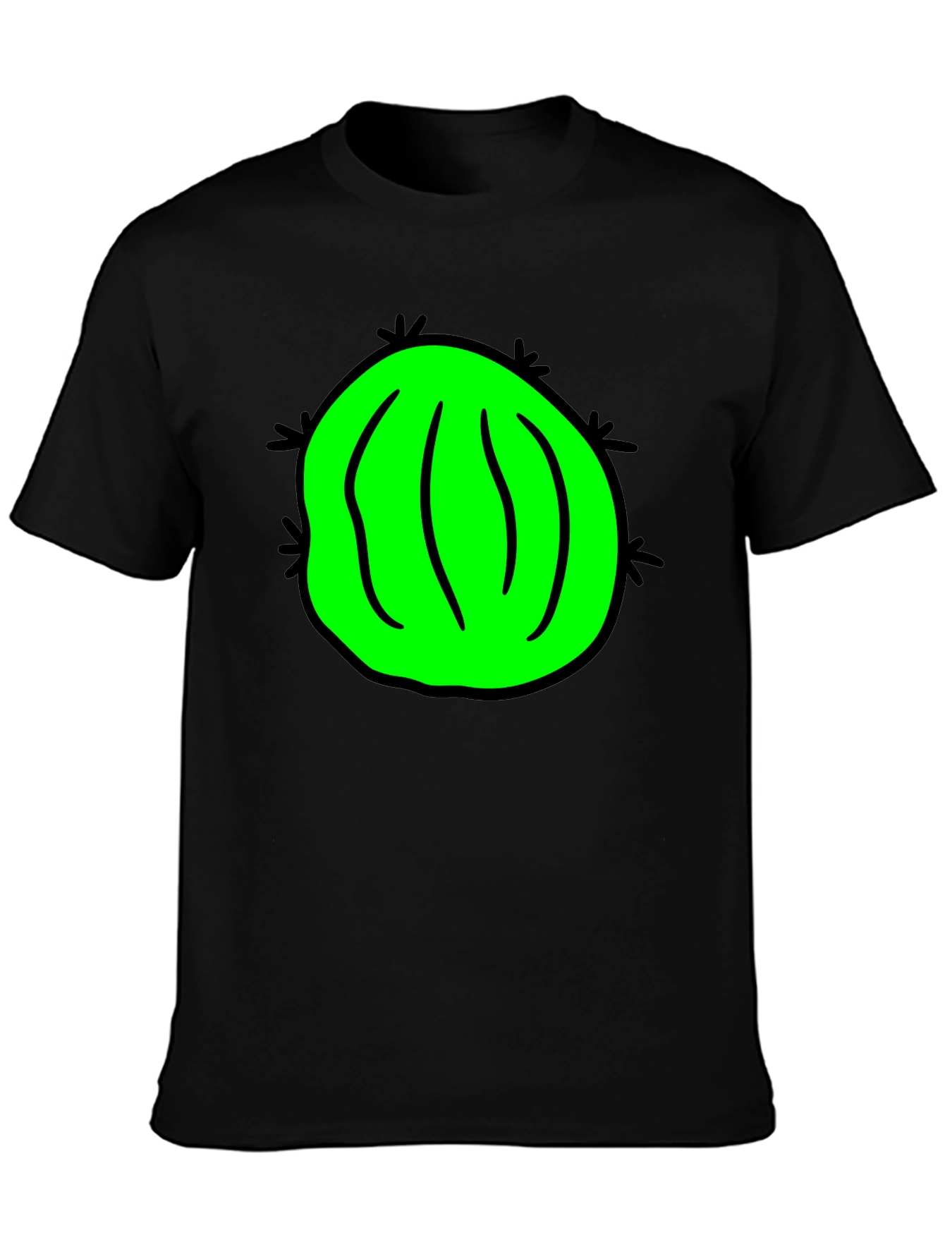 Novelty Green Cactus Graphic Black T-Shirt