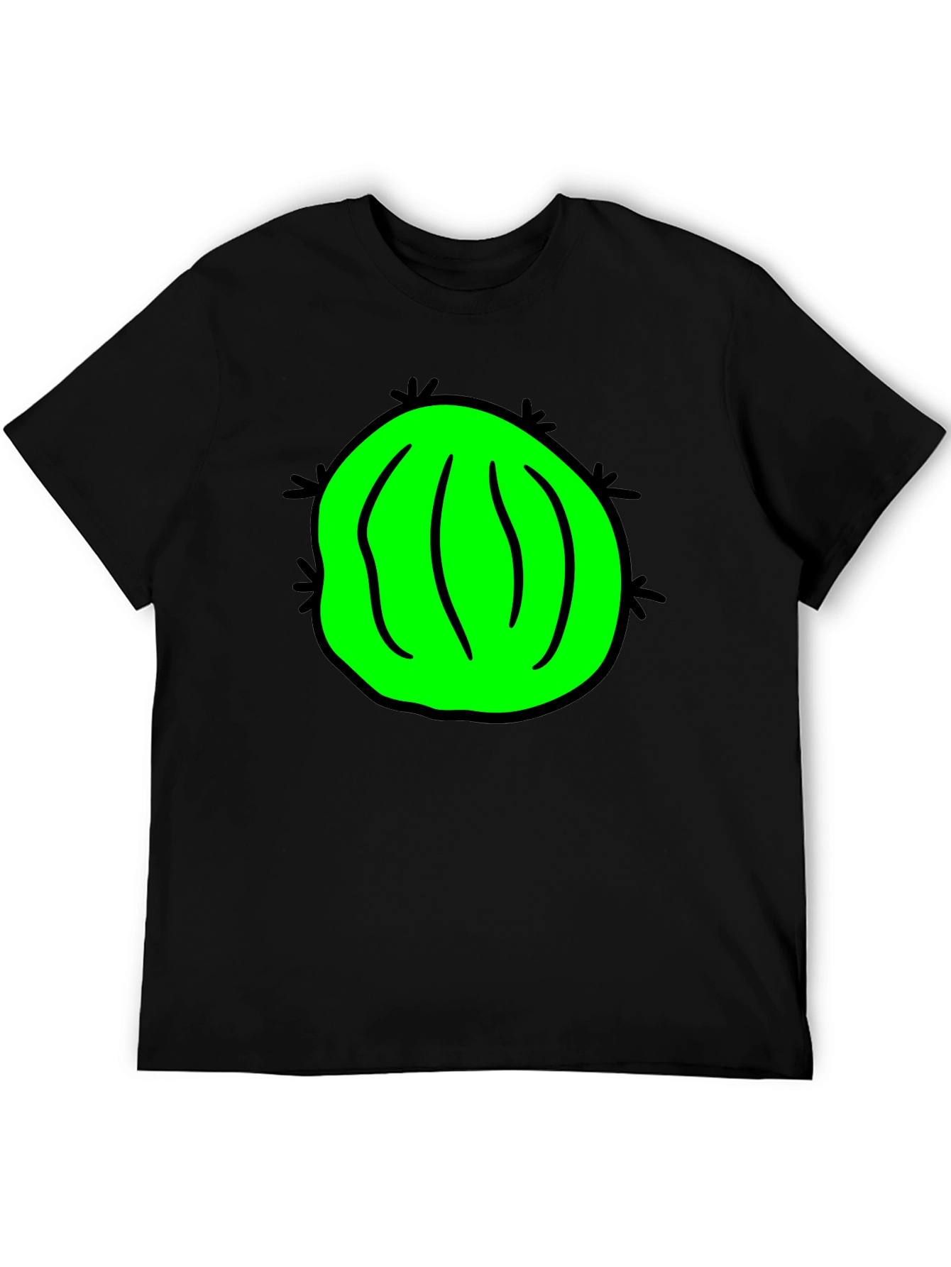 Novelty Green Cactus Graphic Black T-Shirt