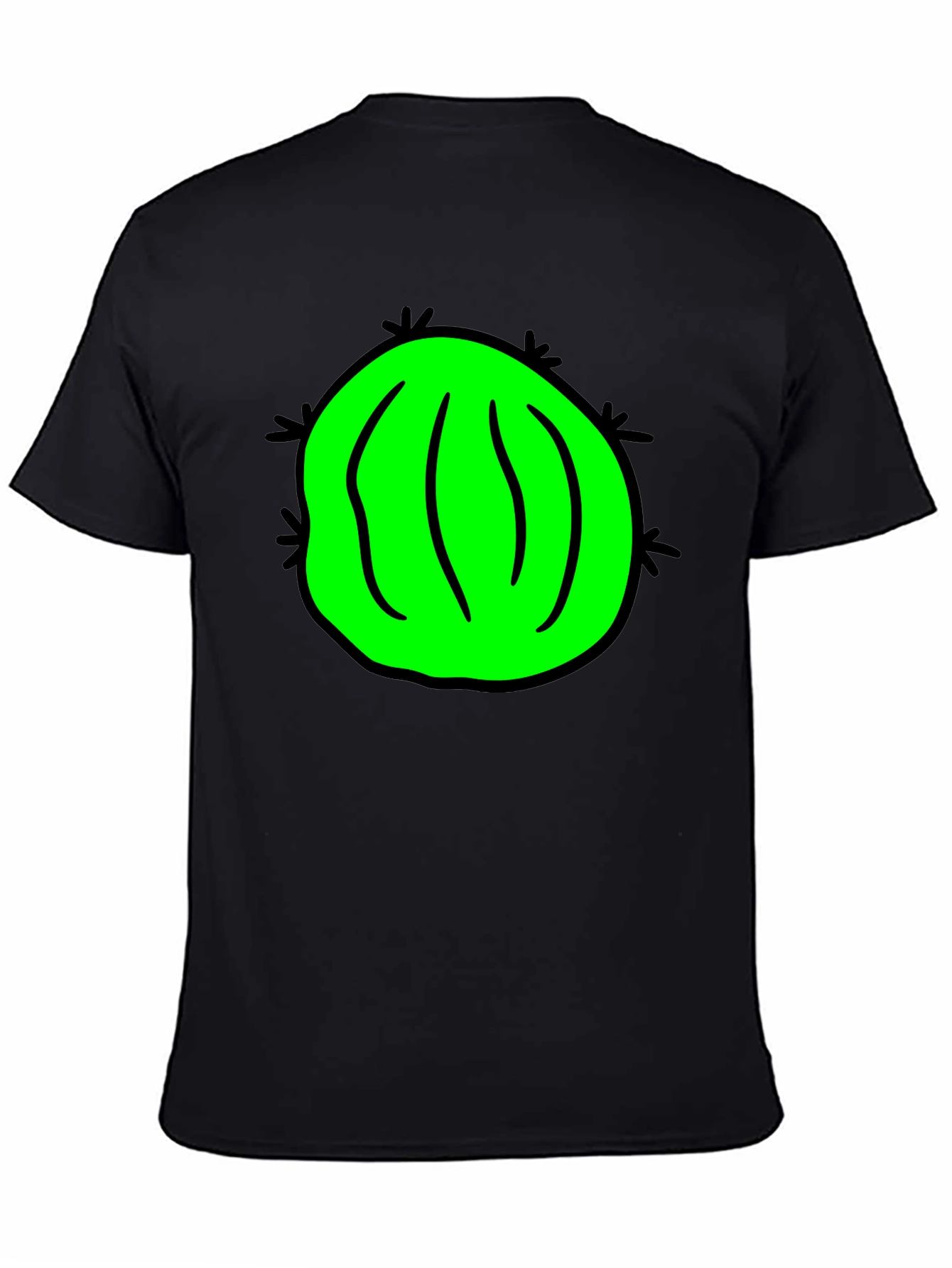 Novelty Green Cactus Graphic Black T-Shirt
