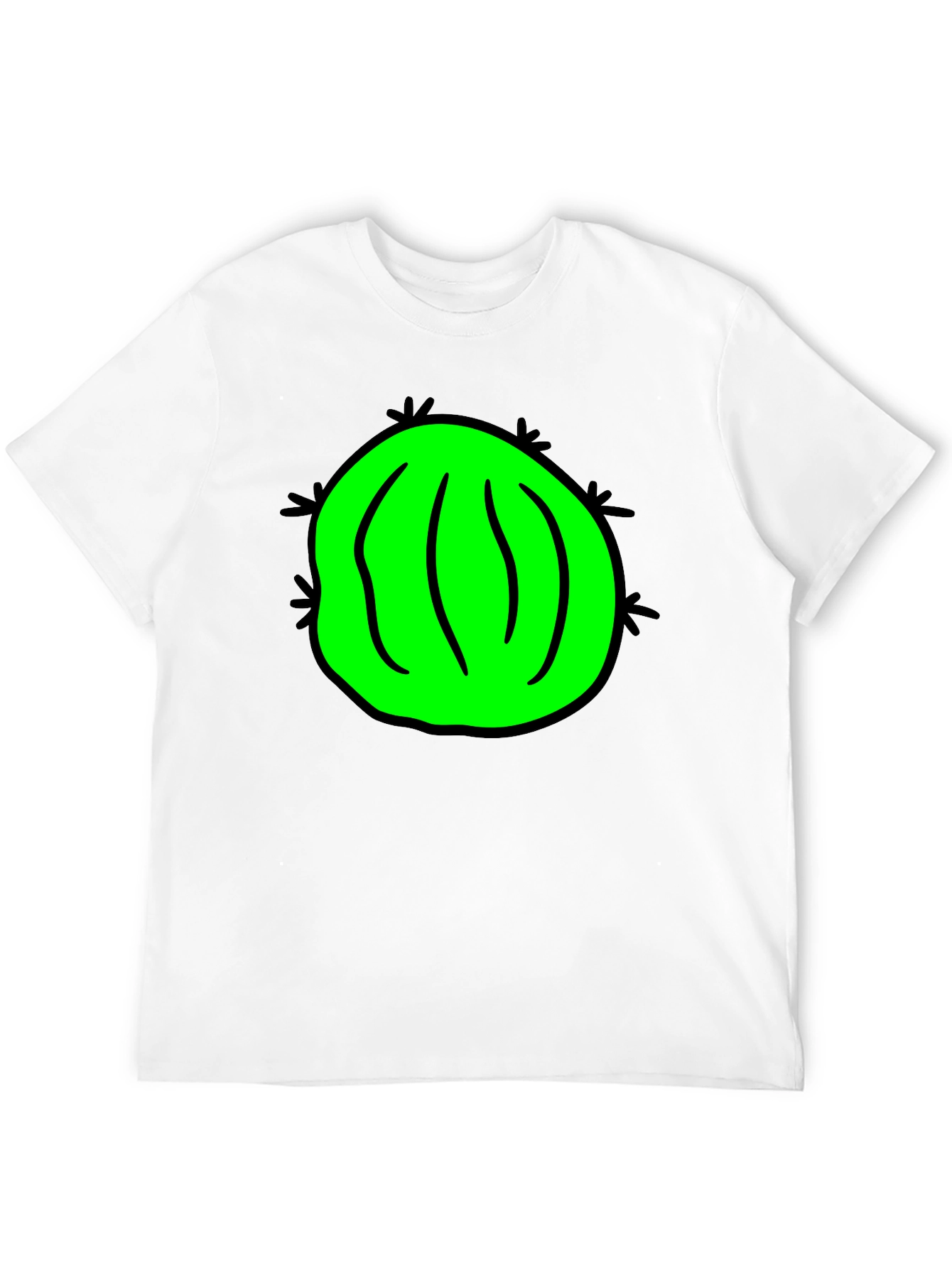 Novelty Green Cactus Graphic Black T-Shirt
