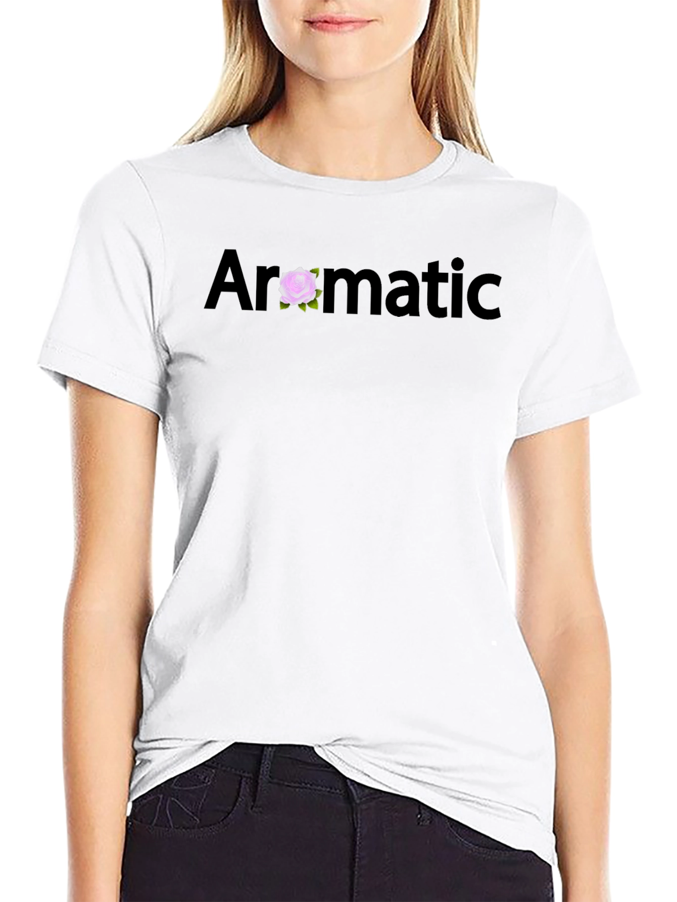 Aromatic Black T-Shirt with Floral Accent