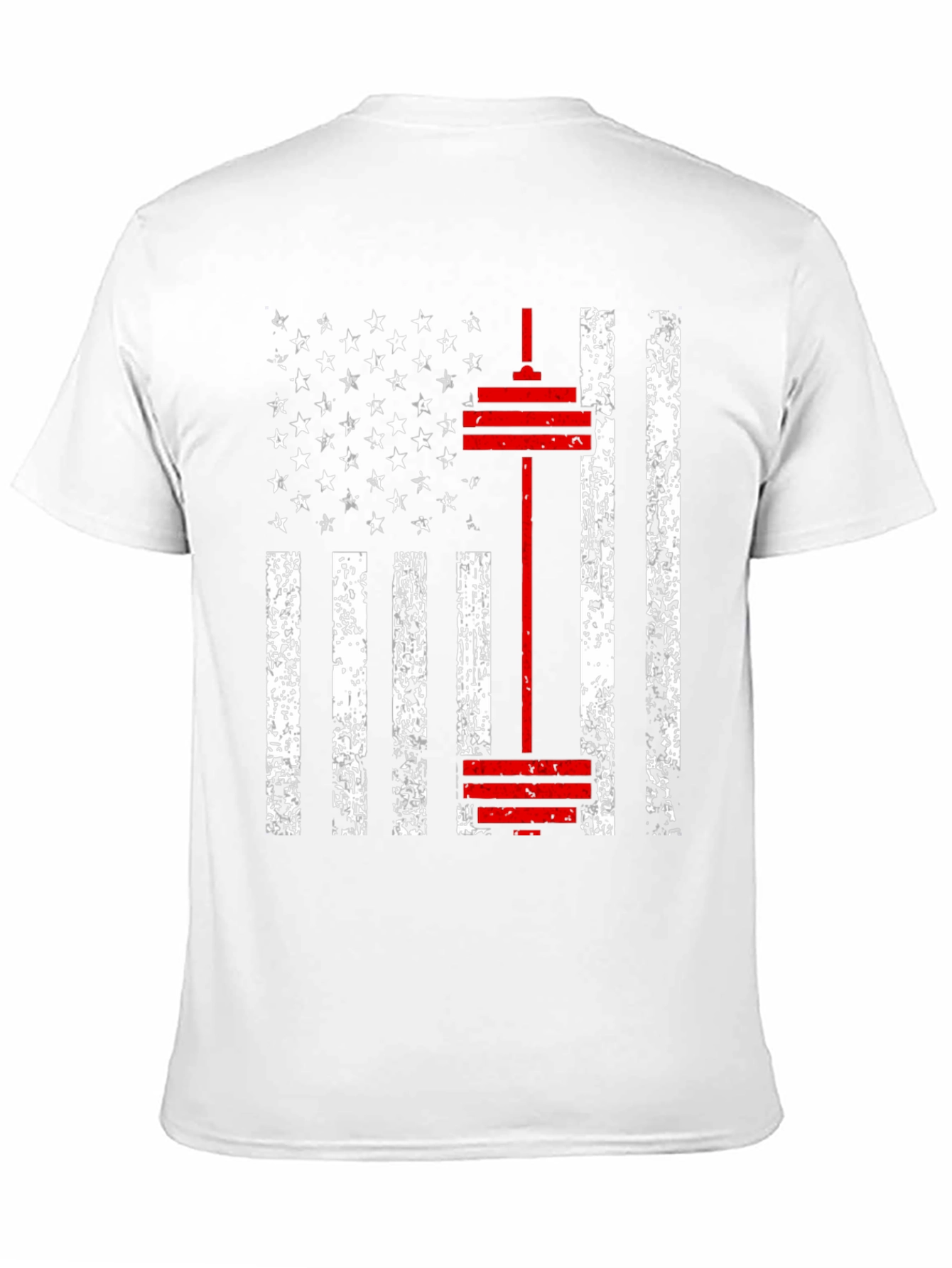 American Flag Barbell T-Shirt - Patriotic Gym Wear
