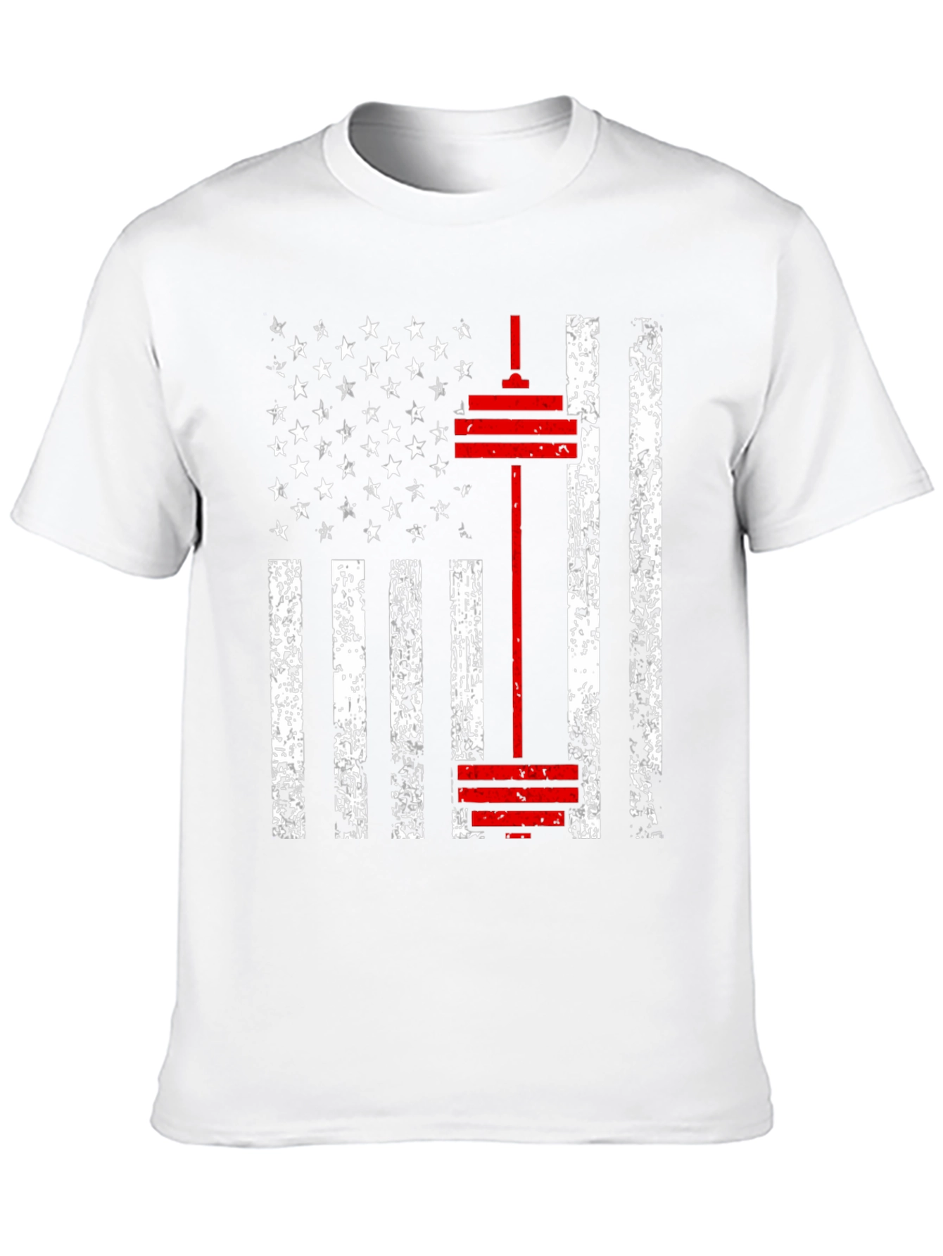 American Flag Barbell T-Shirt - Patriotic Gym Wear