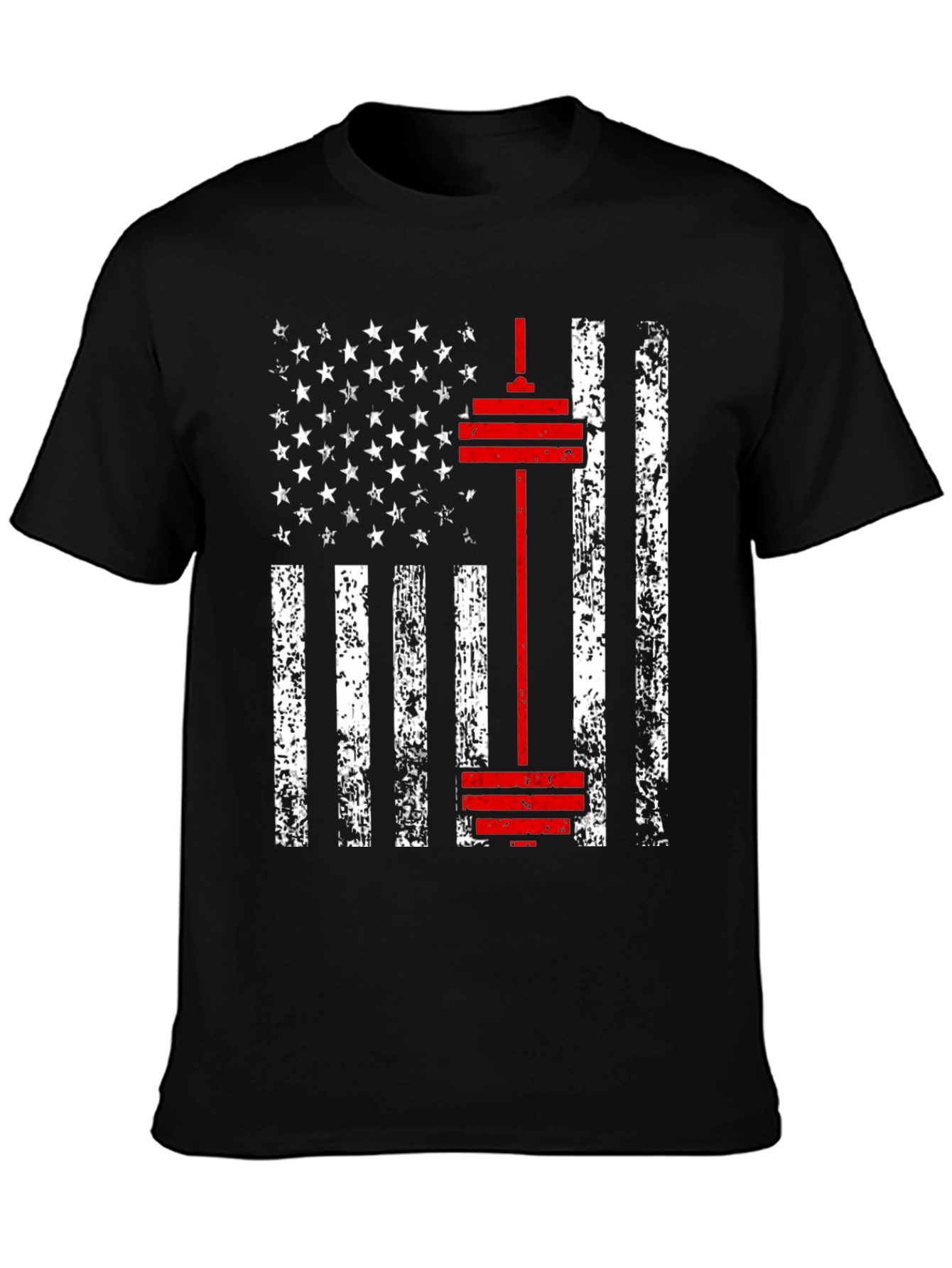 American Flag Barbell T-Shirt - Patriotic Gym Wear