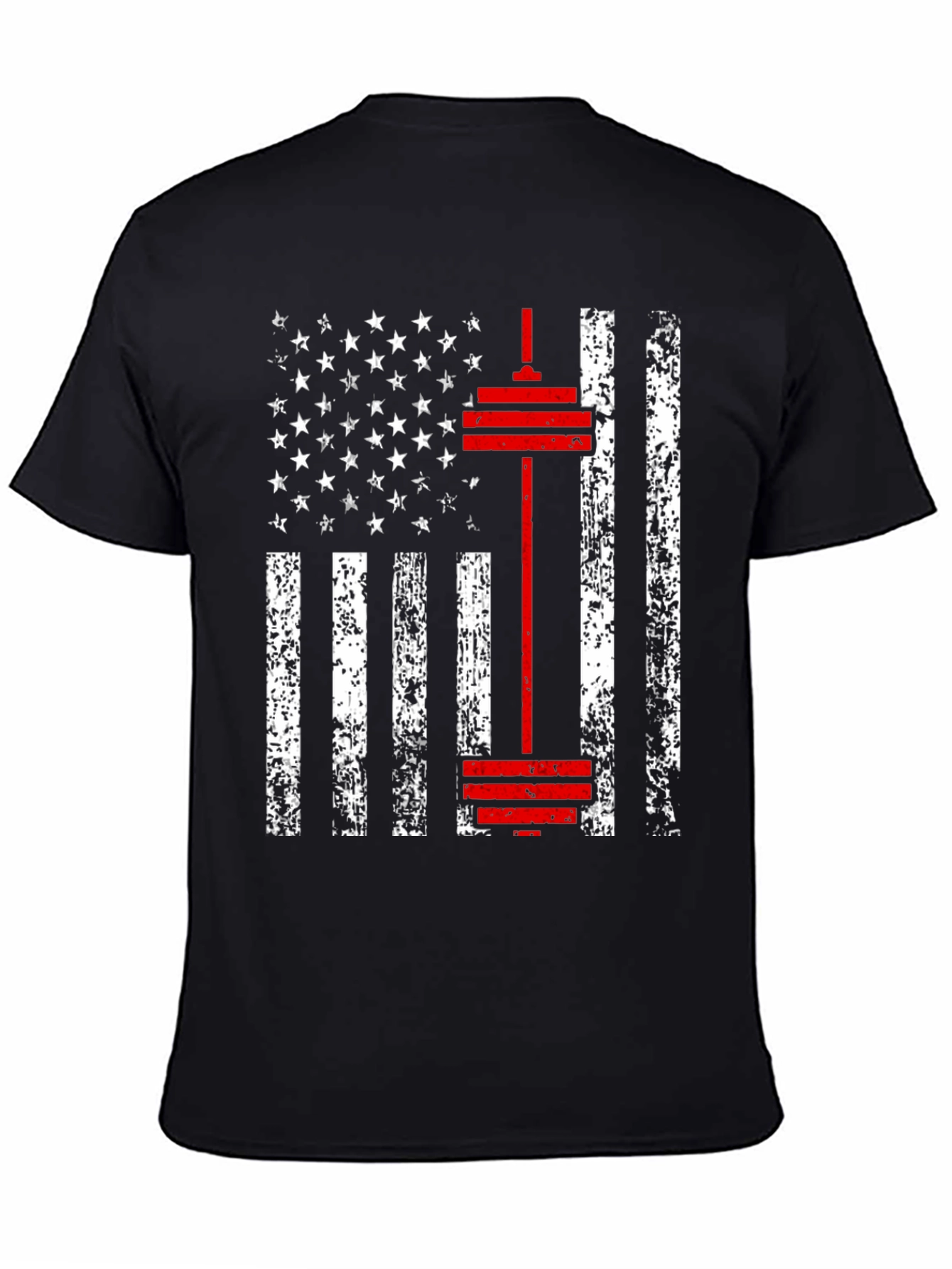 American Flag Barbell T-Shirt - Patriotic Gym Wear