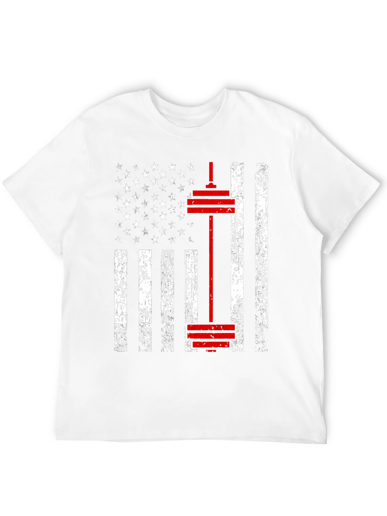 American Flag Barbell T-Shirt - Patriotic Gym Wear