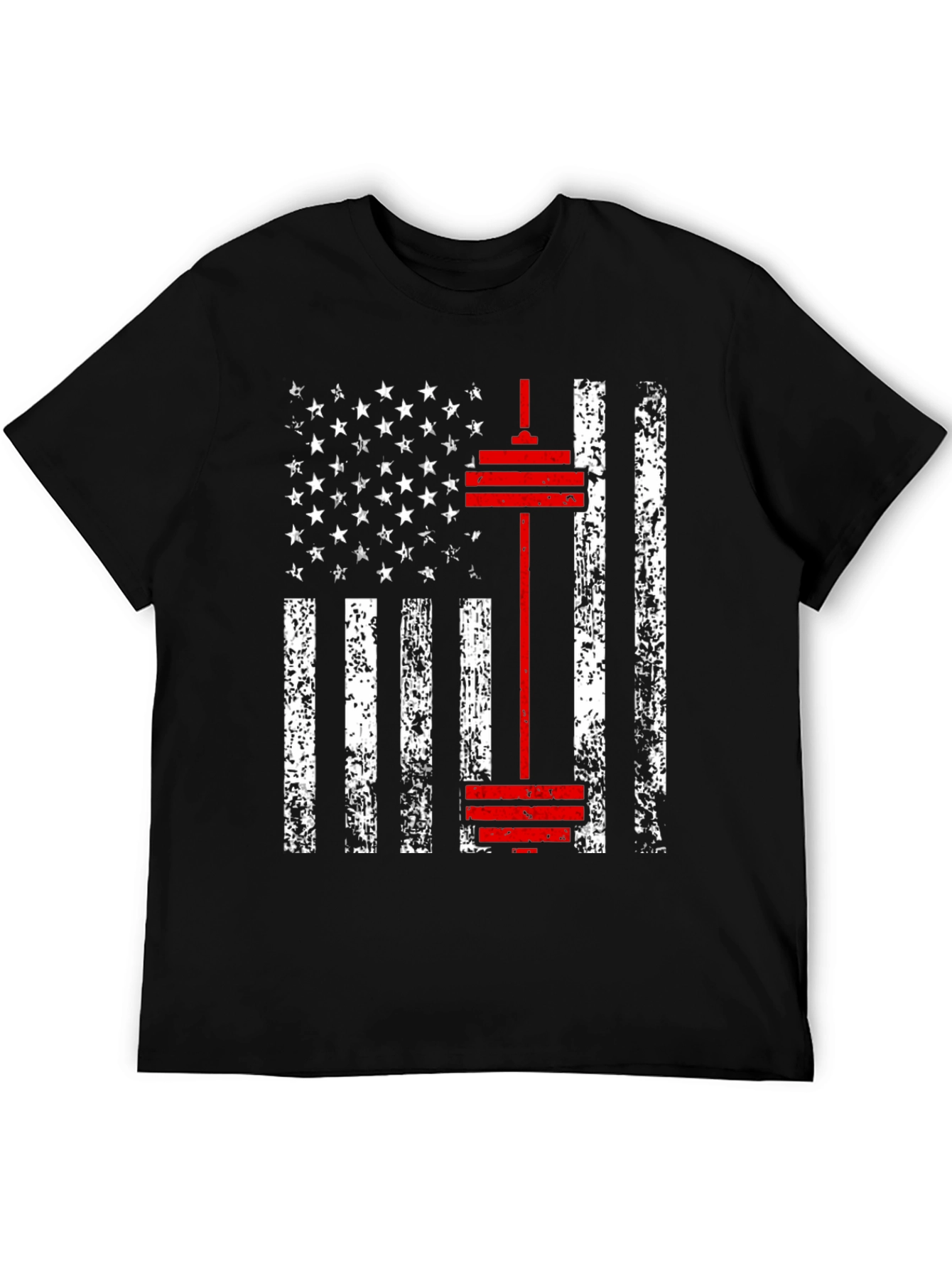 American Flag Barbell T-Shirt - Patriotic Gym Wear