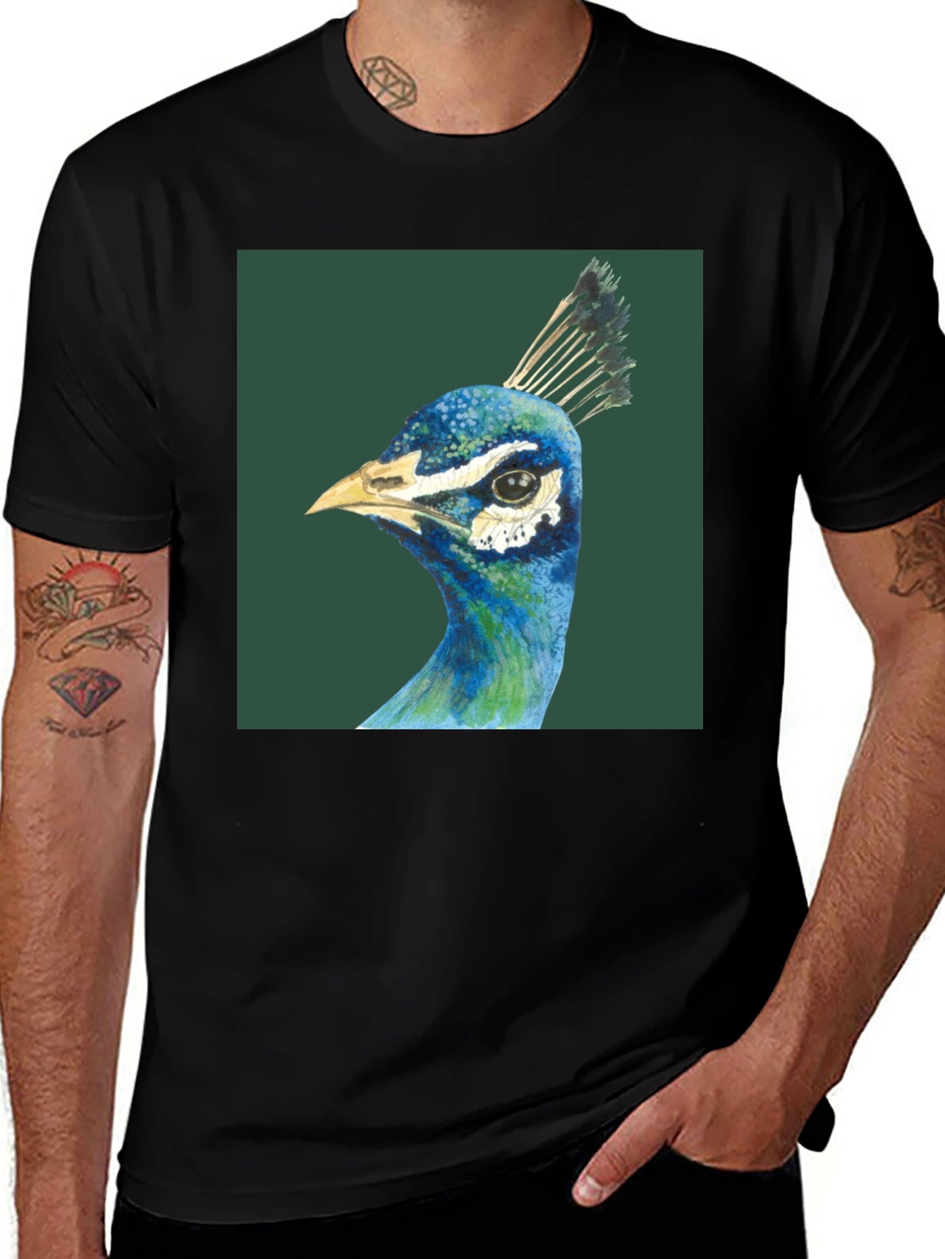 Peacock Graphic Tee - Mens Black T-Shirt
