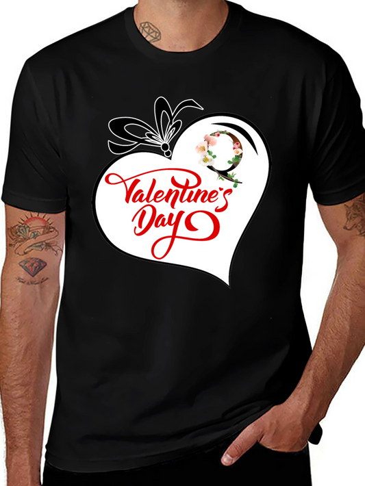 Valentines Day Heart Graphic Tee - Black Cotton Blend
