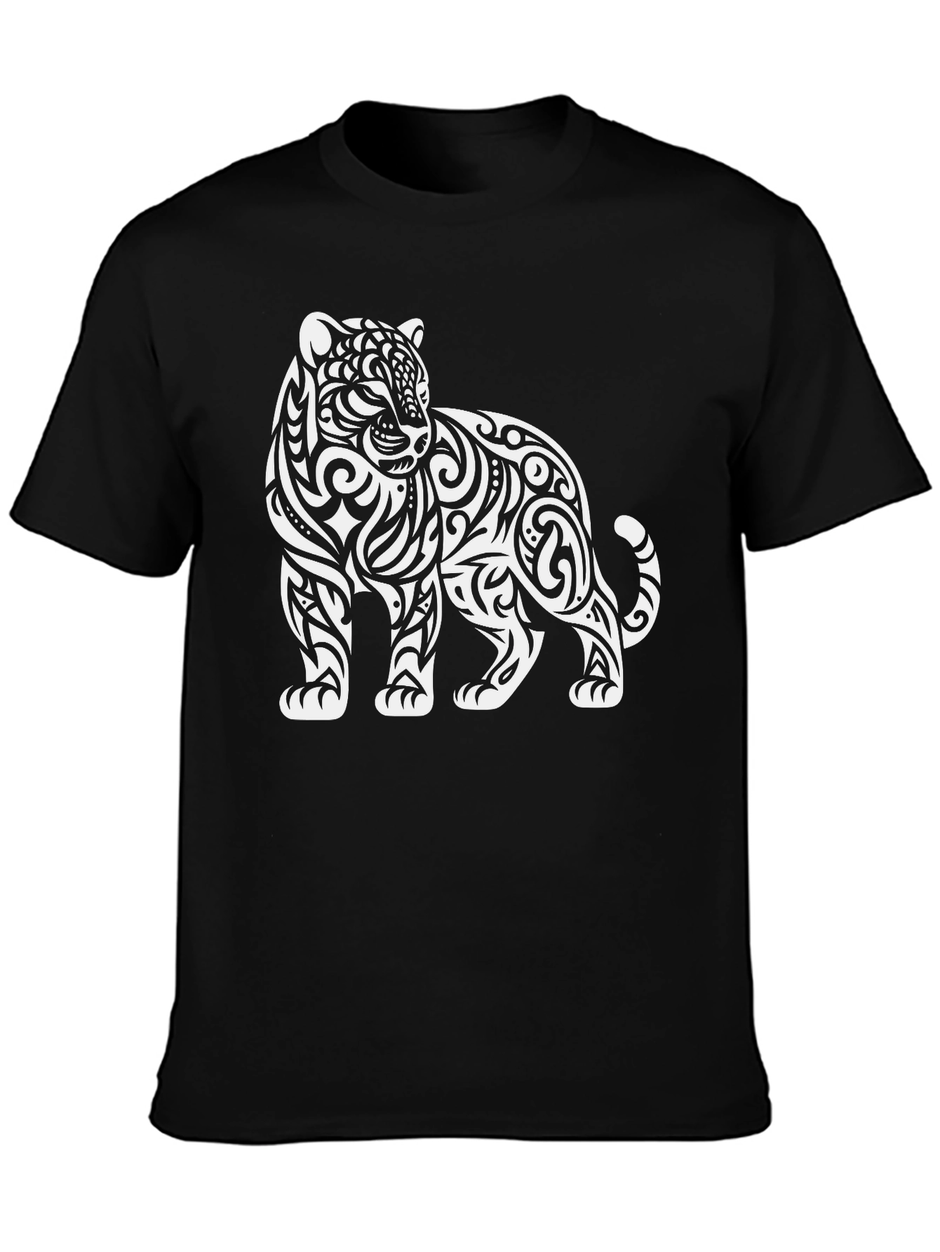 Tribal Tiger Graphic Tee - Stylish Black Cotton T-Shirt
