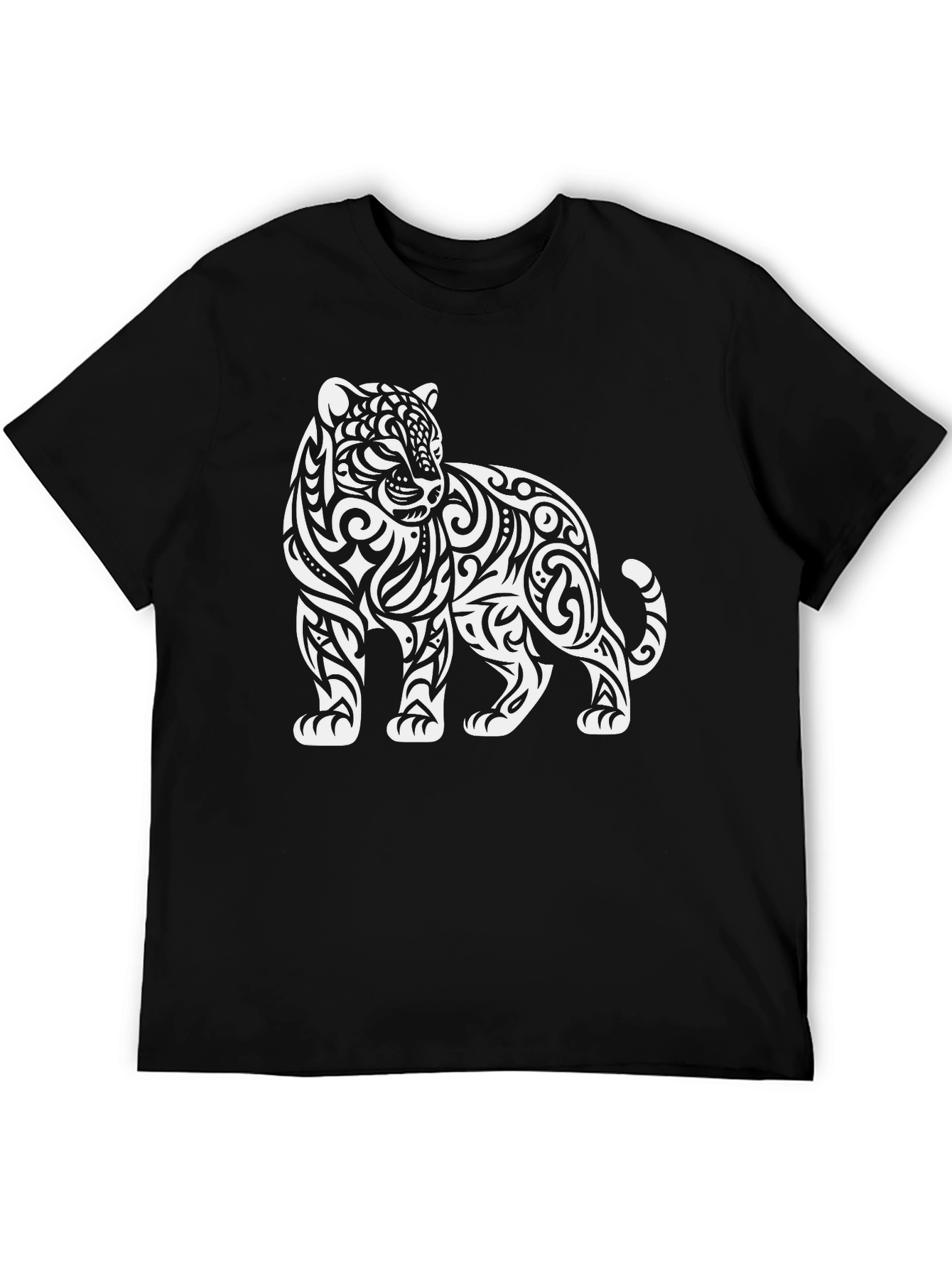 Tribal Tiger Graphic Tee - Stylish Black Cotton T-Shirt