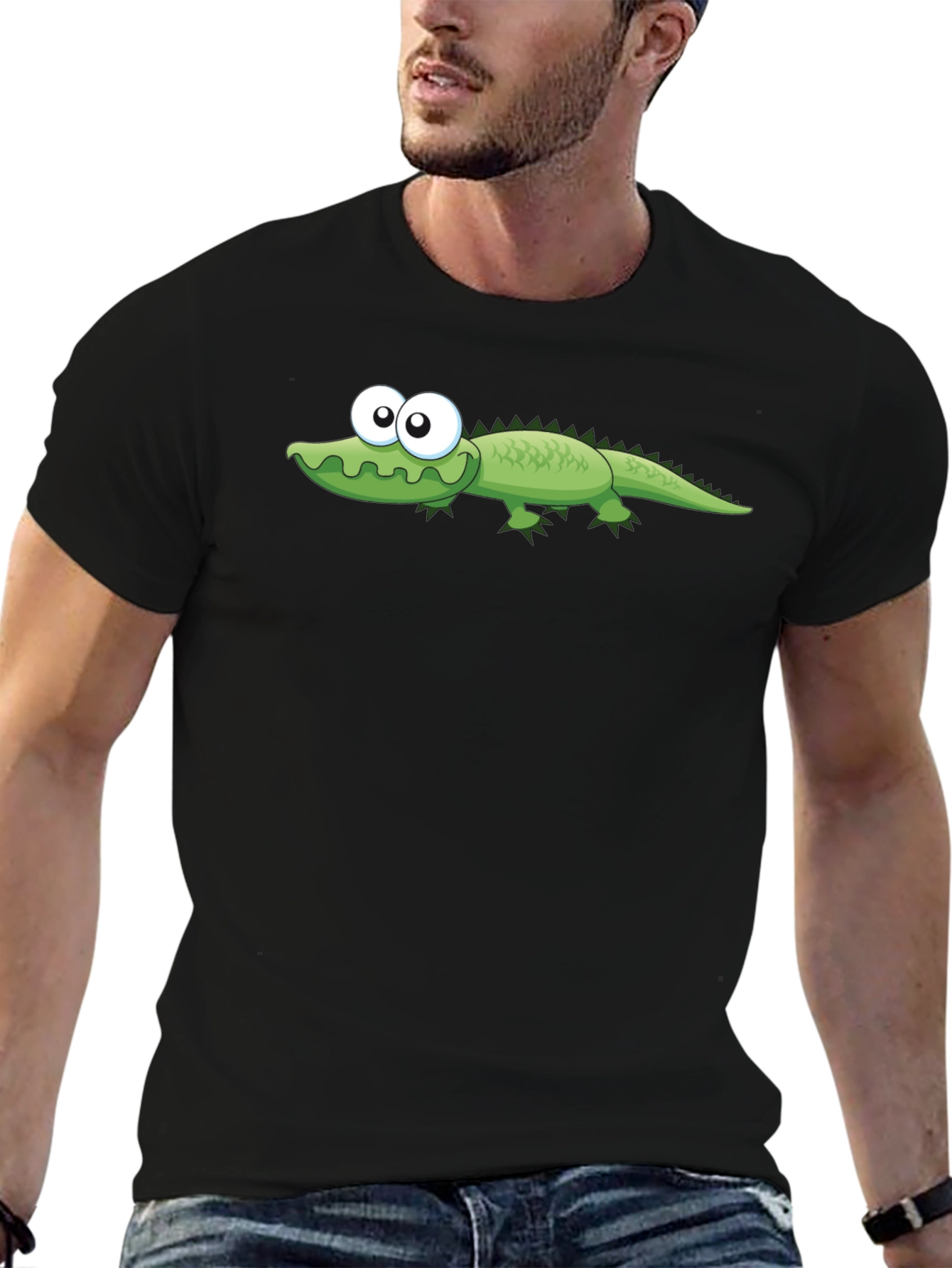 Cartoon Alligator Graphic T-Shirt - Black