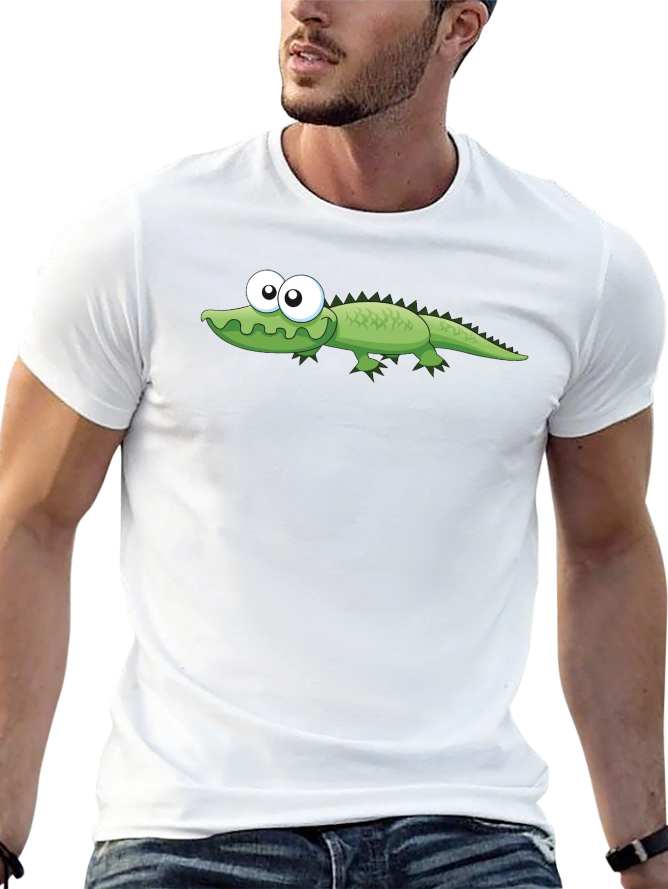 Cartoon Alligator Graphic T-Shirt - Black