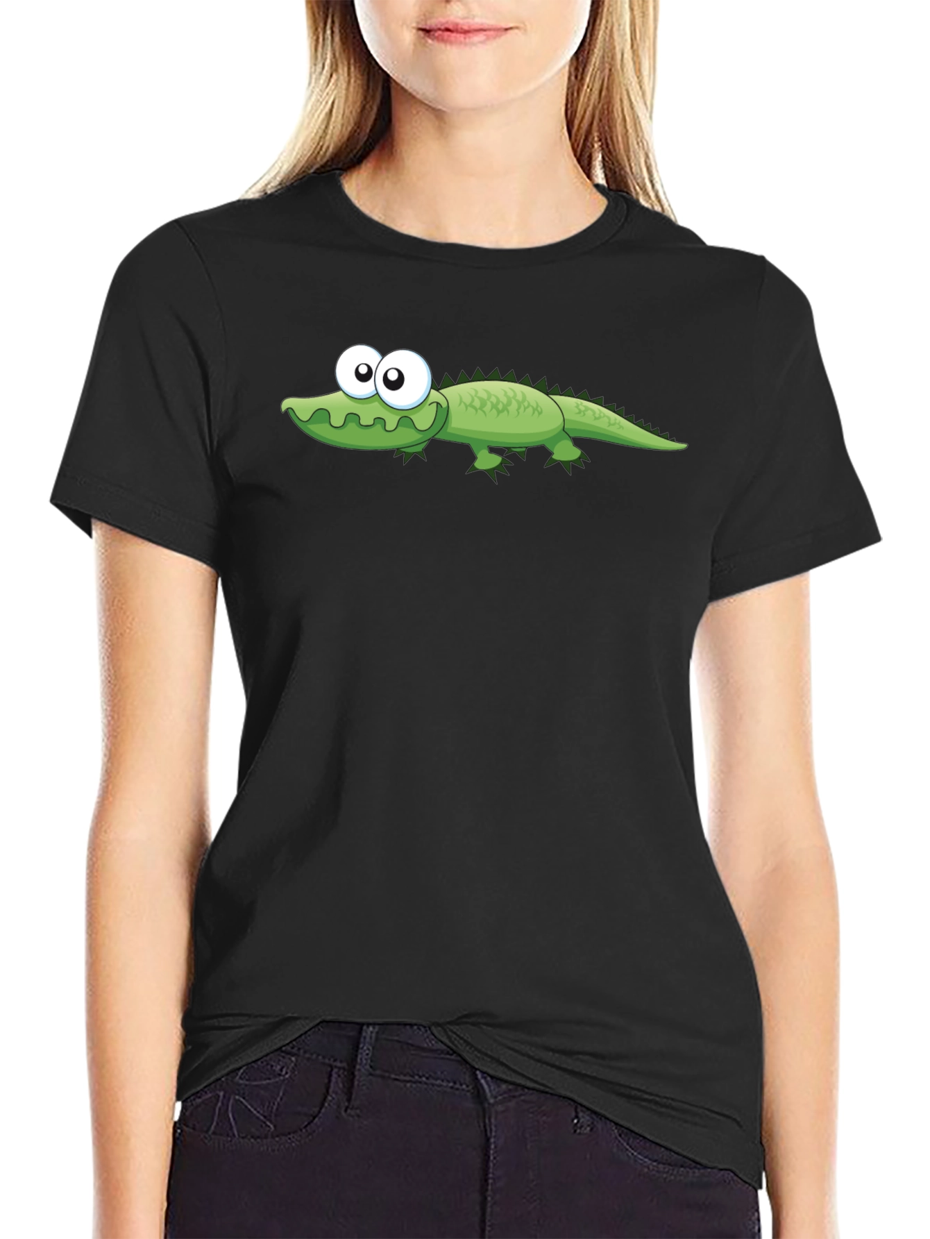 Cartoon Alligator Graphic T-Shirt - Black