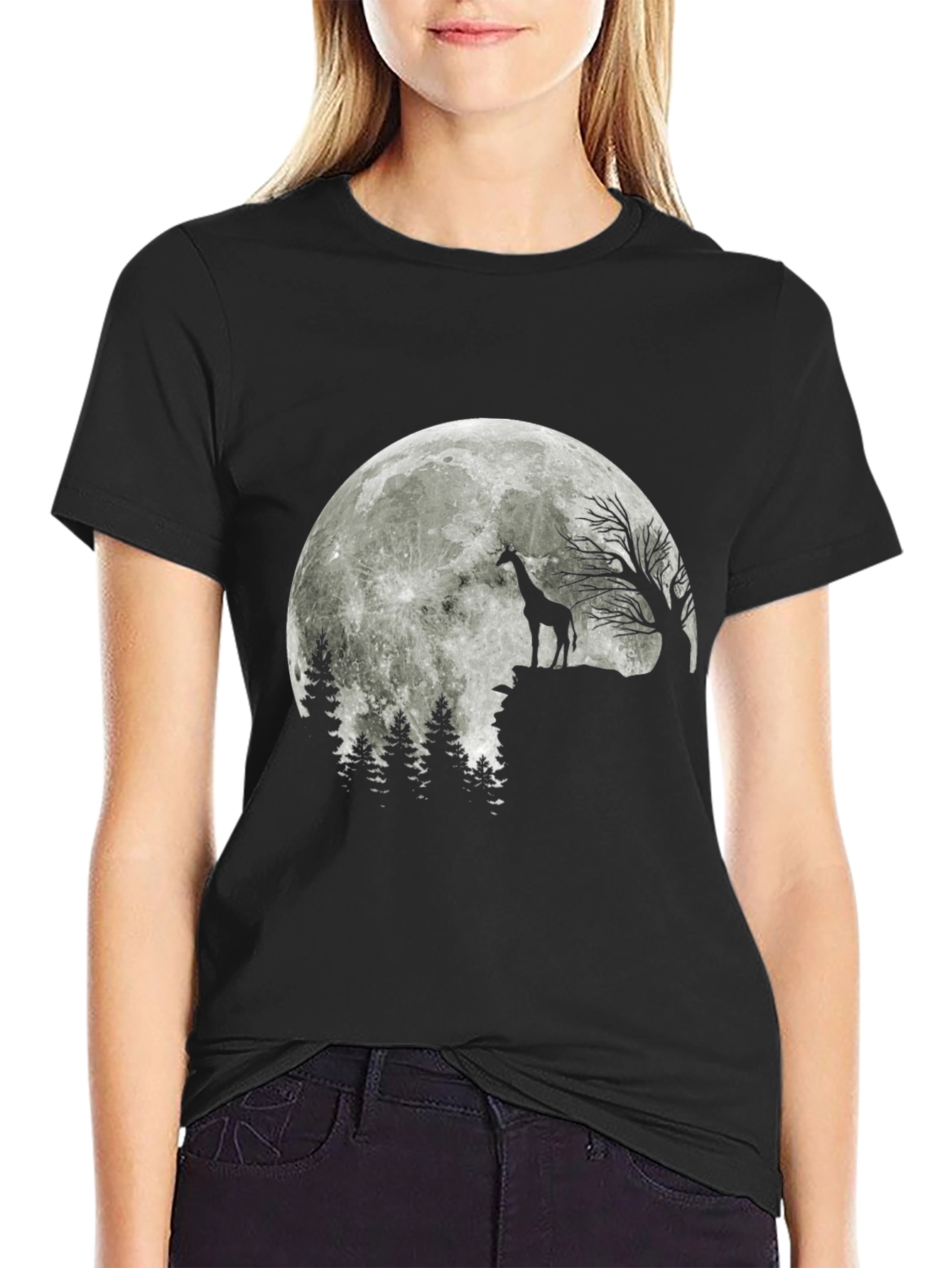 Giraffe Moon T-Shirt - Black Graphic Tee