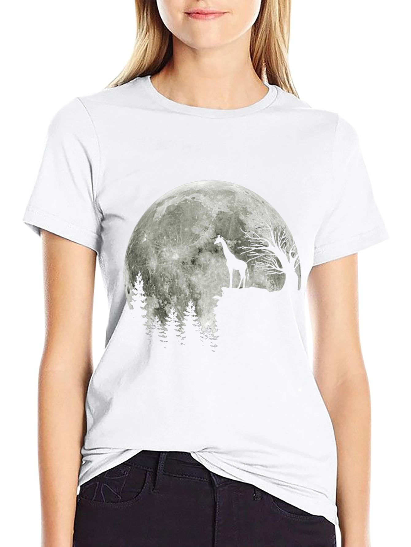 Giraffe Moon T-Shirt - Black Graphic Tee