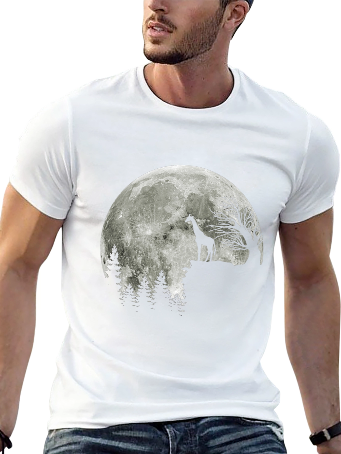 Giraffe Moon T-Shirt - Black Graphic Tee