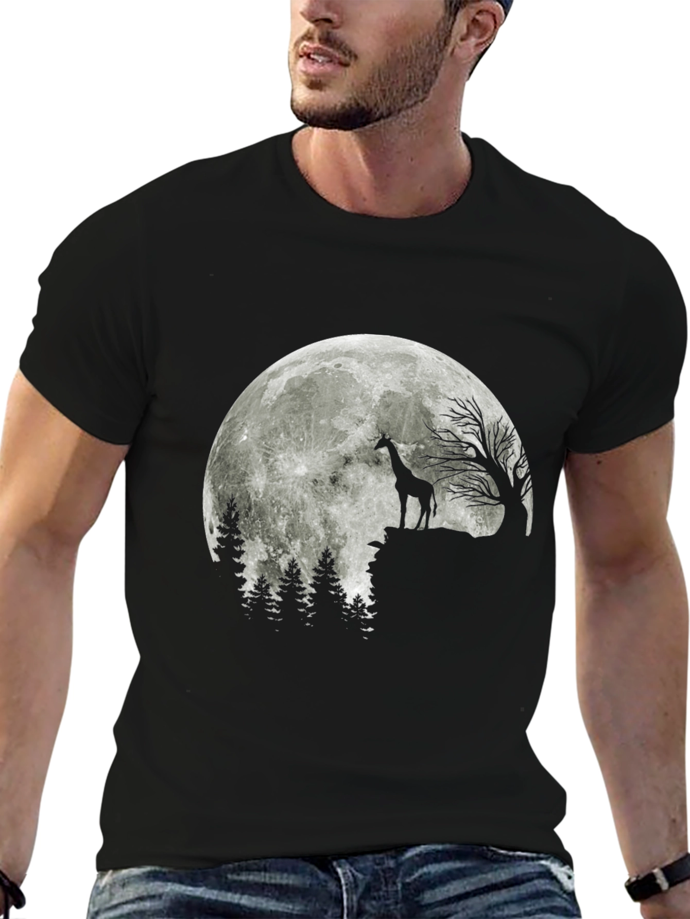 Giraffe Moon T-Shirt - Black Graphic Tee