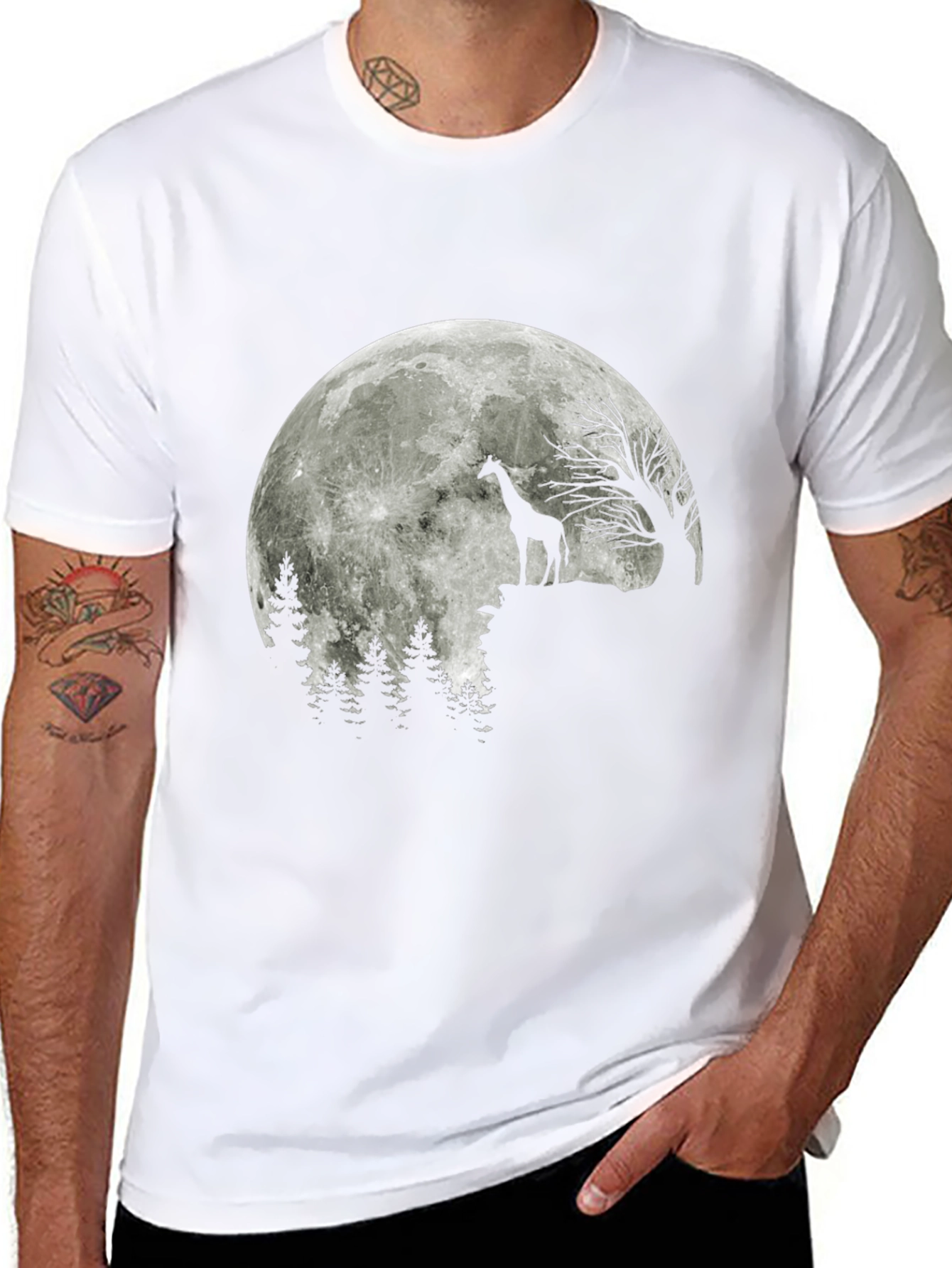 Giraffe Moon T-Shirt - Black Graphic Tee