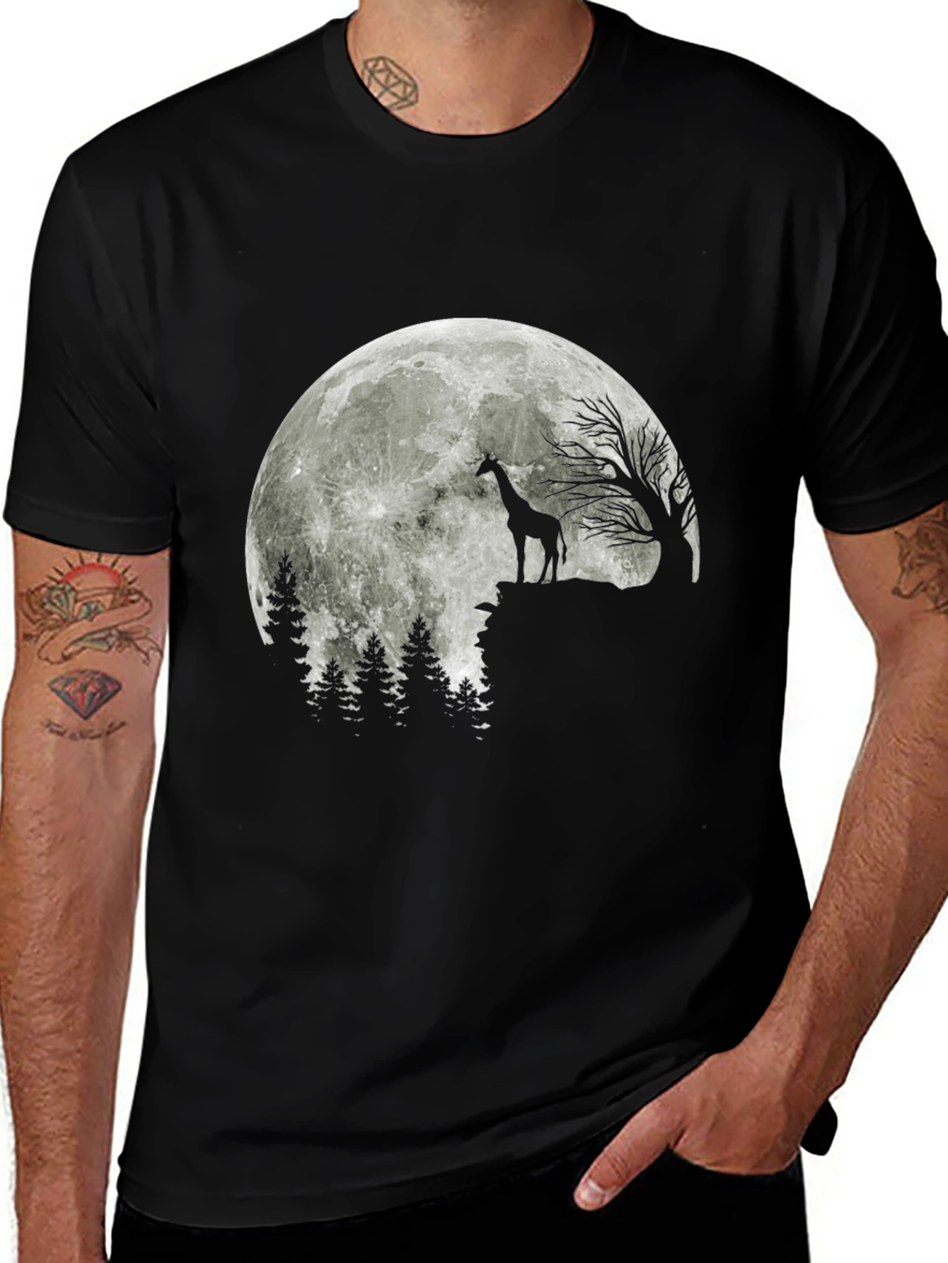 Giraffe Moon T-Shirt - Black Graphic Tee