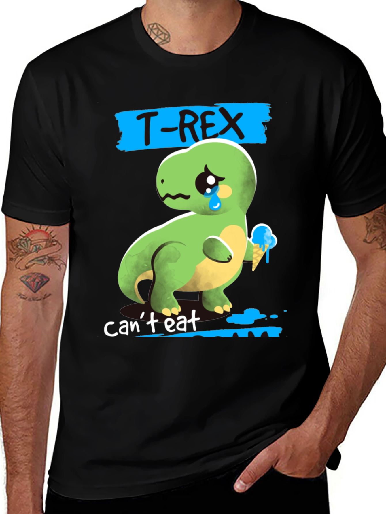 Sad T-Rex Ice Cream Mens Graphic T-Shirt
