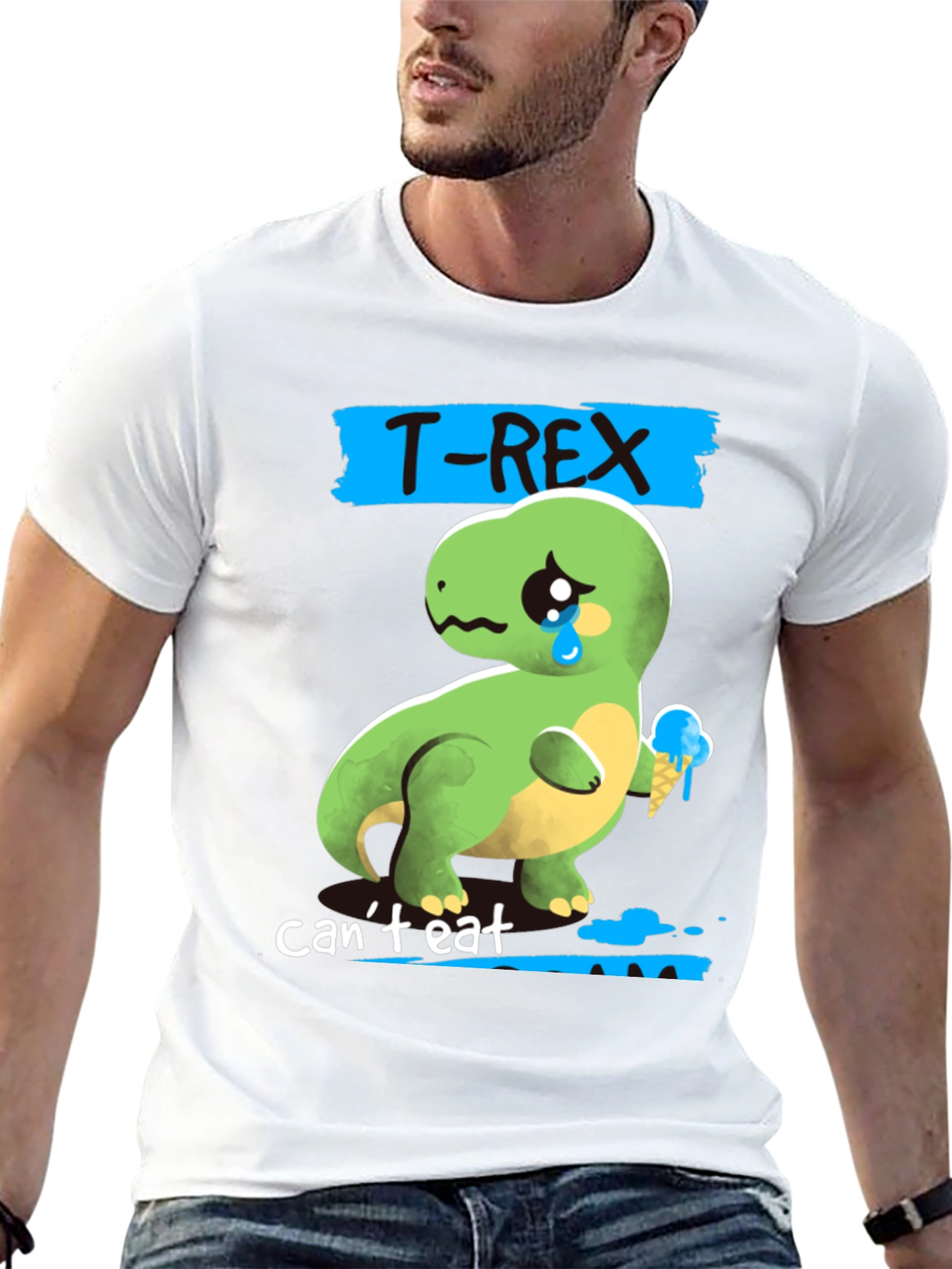 Sad T-Rex Ice Cream Mens Graphic T-Shirt