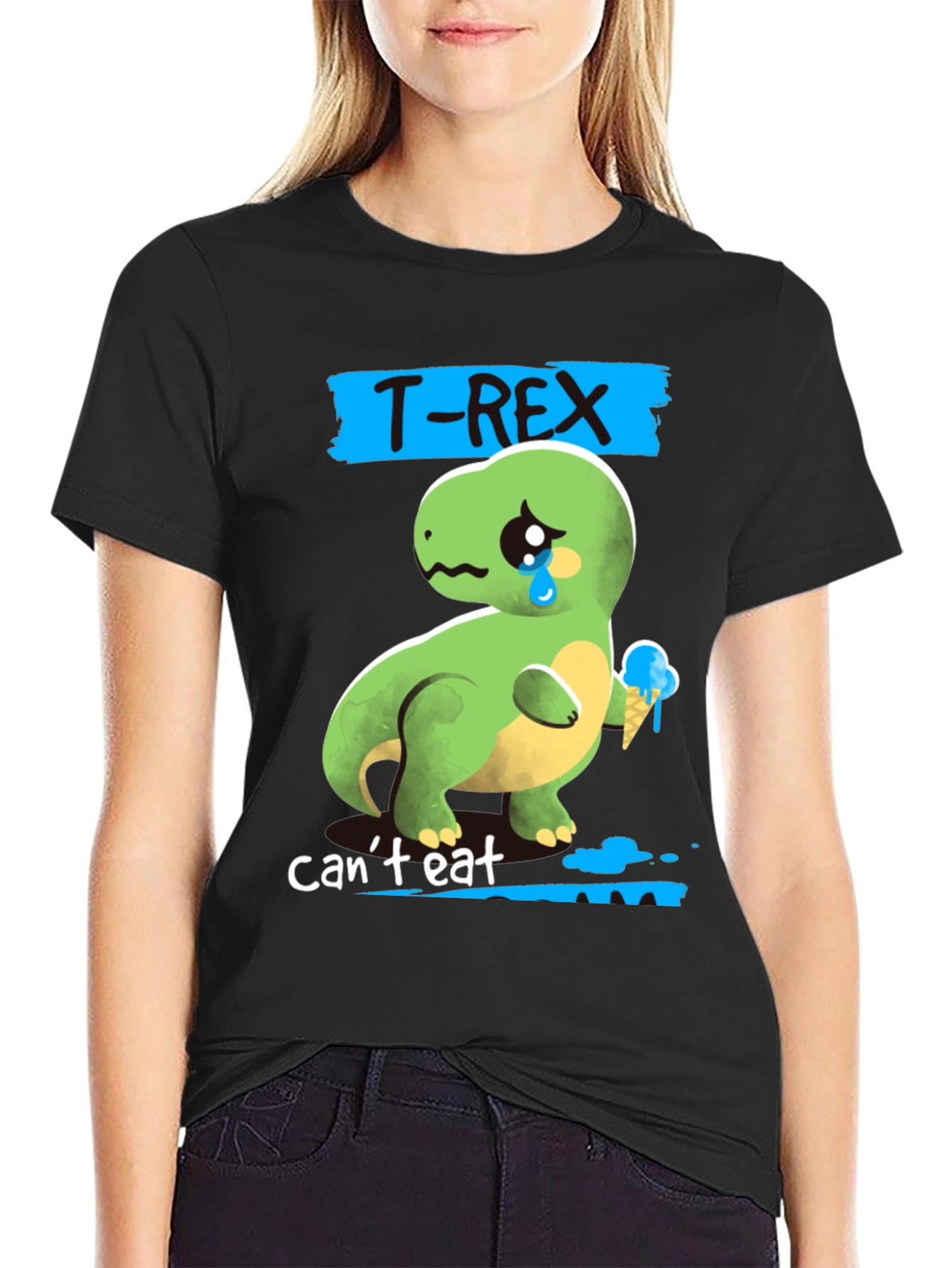Sad T-Rex Ice Cream Mens Graphic T-Shirt