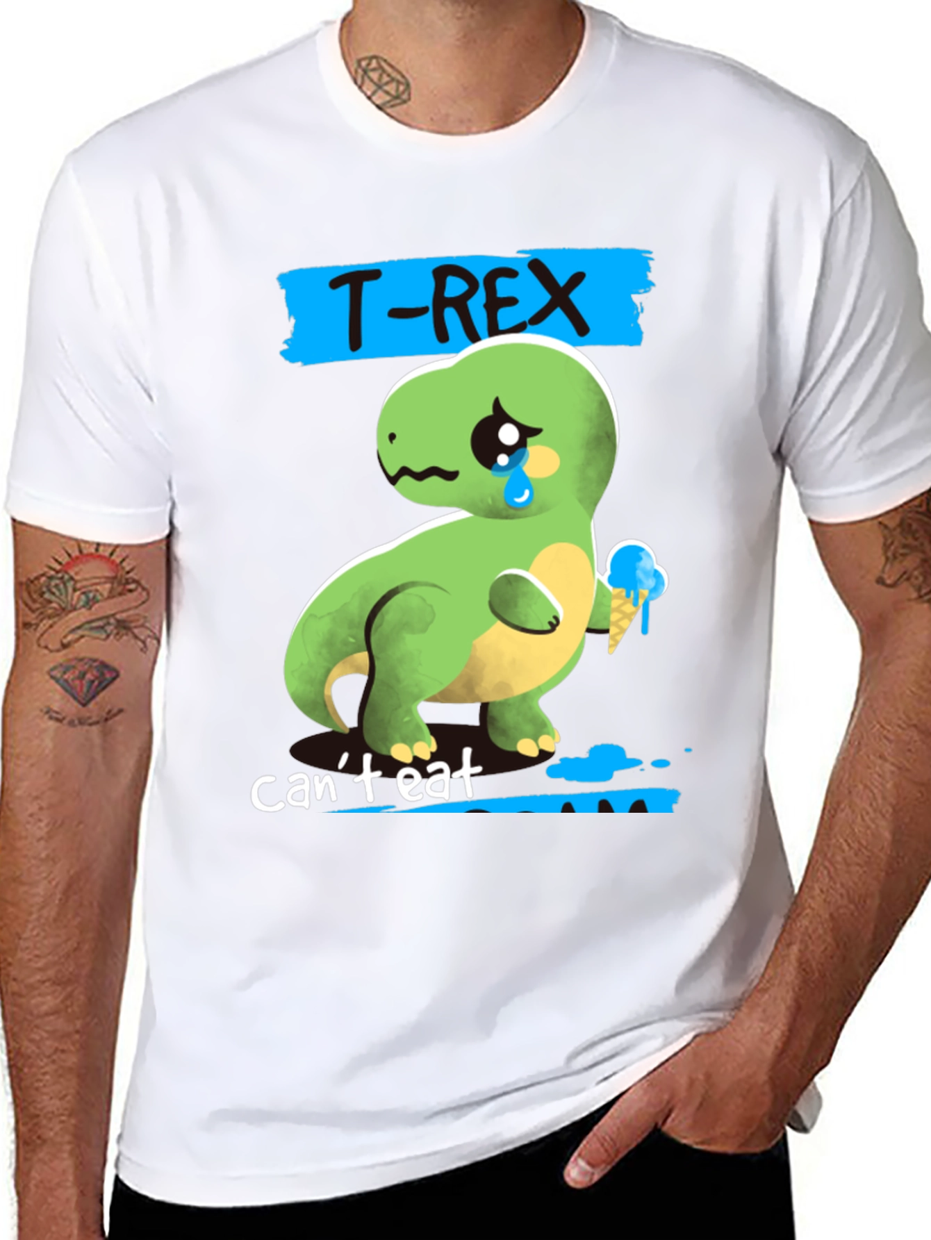 Sad T-Rex Ice Cream Mens Graphic T-Shirt