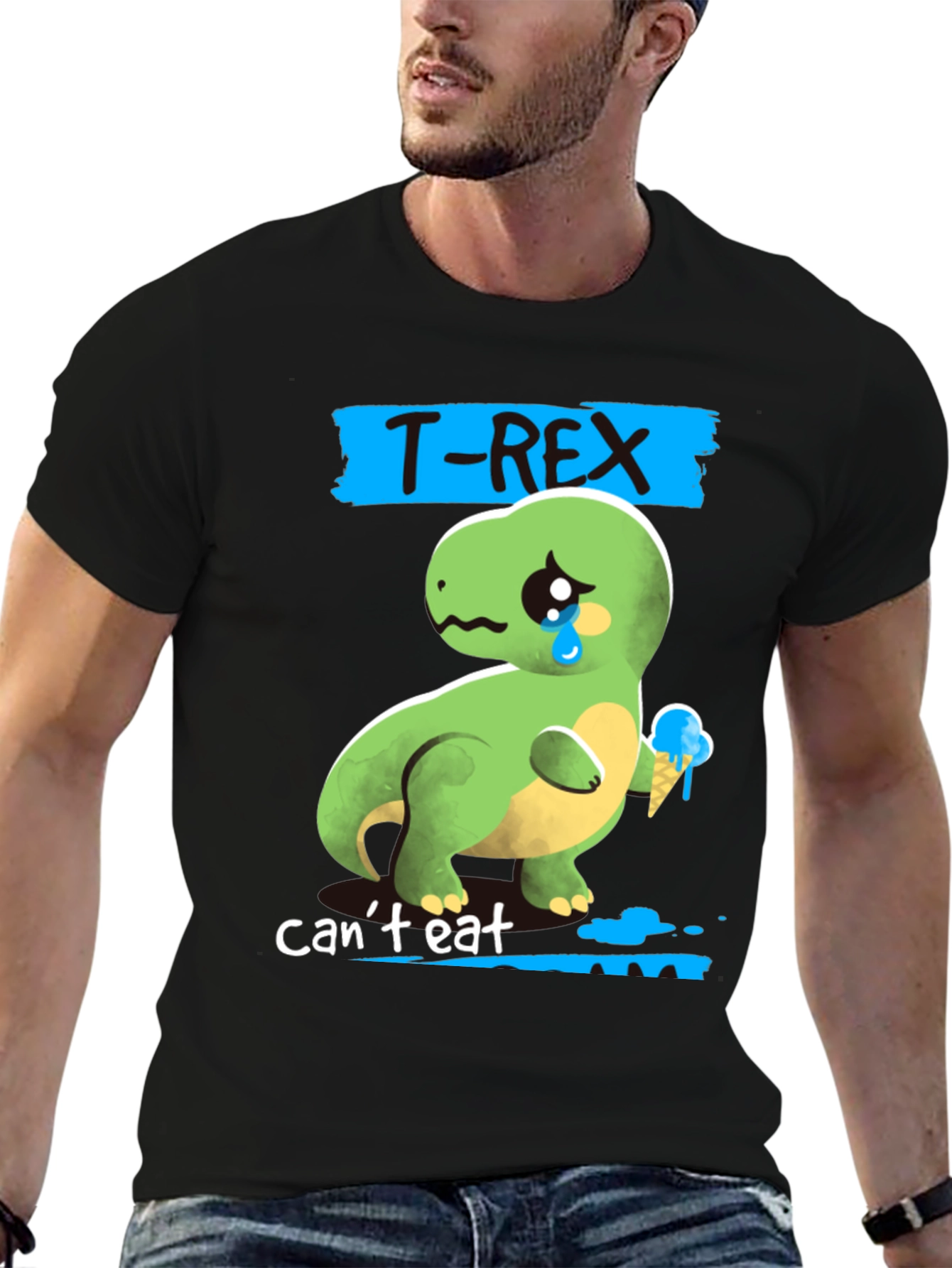 Sad T-Rex Ice Cream Mens Graphic T-Shirt