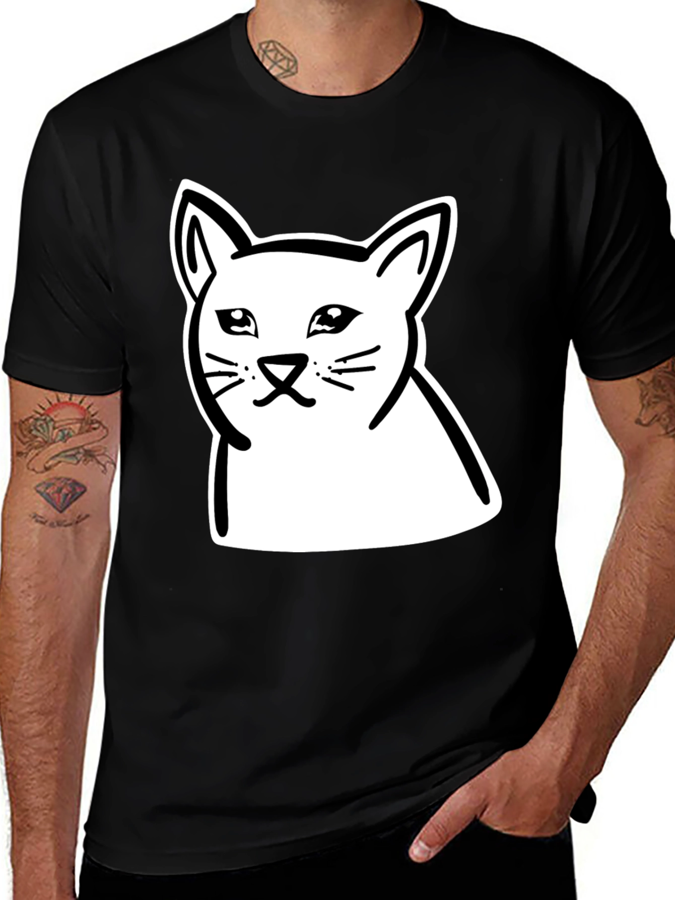 Meme Cat Graphic Black T-Shirt
