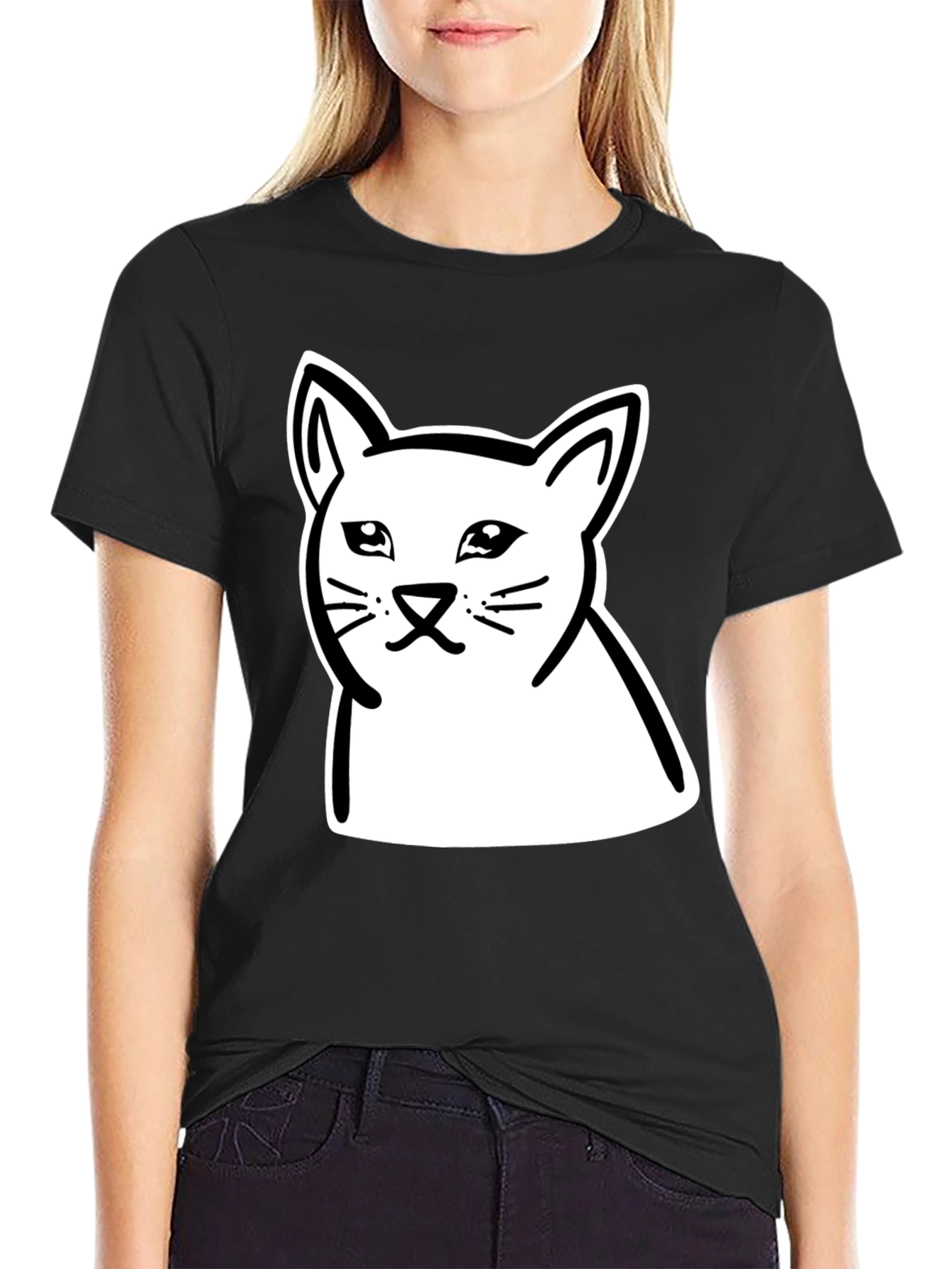 Meme Cat Graphic Black T-Shirt