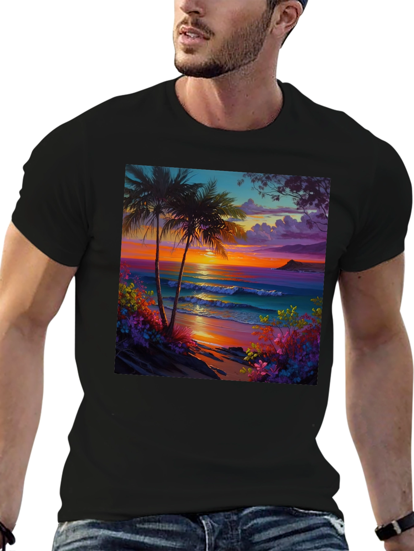Tropical Beach Sunset Graphic Tee