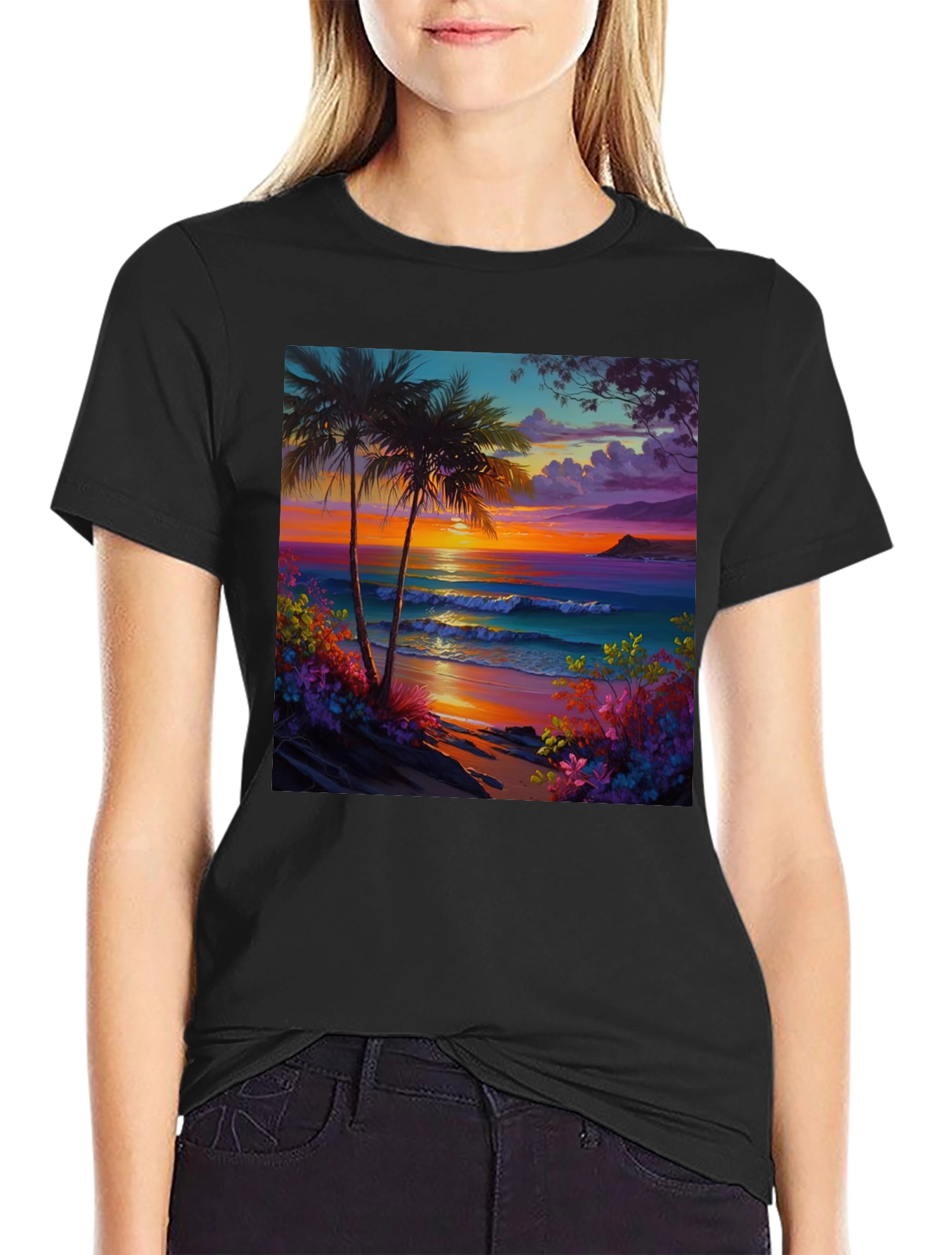 Tropical Beach Sunset Graphic Tee