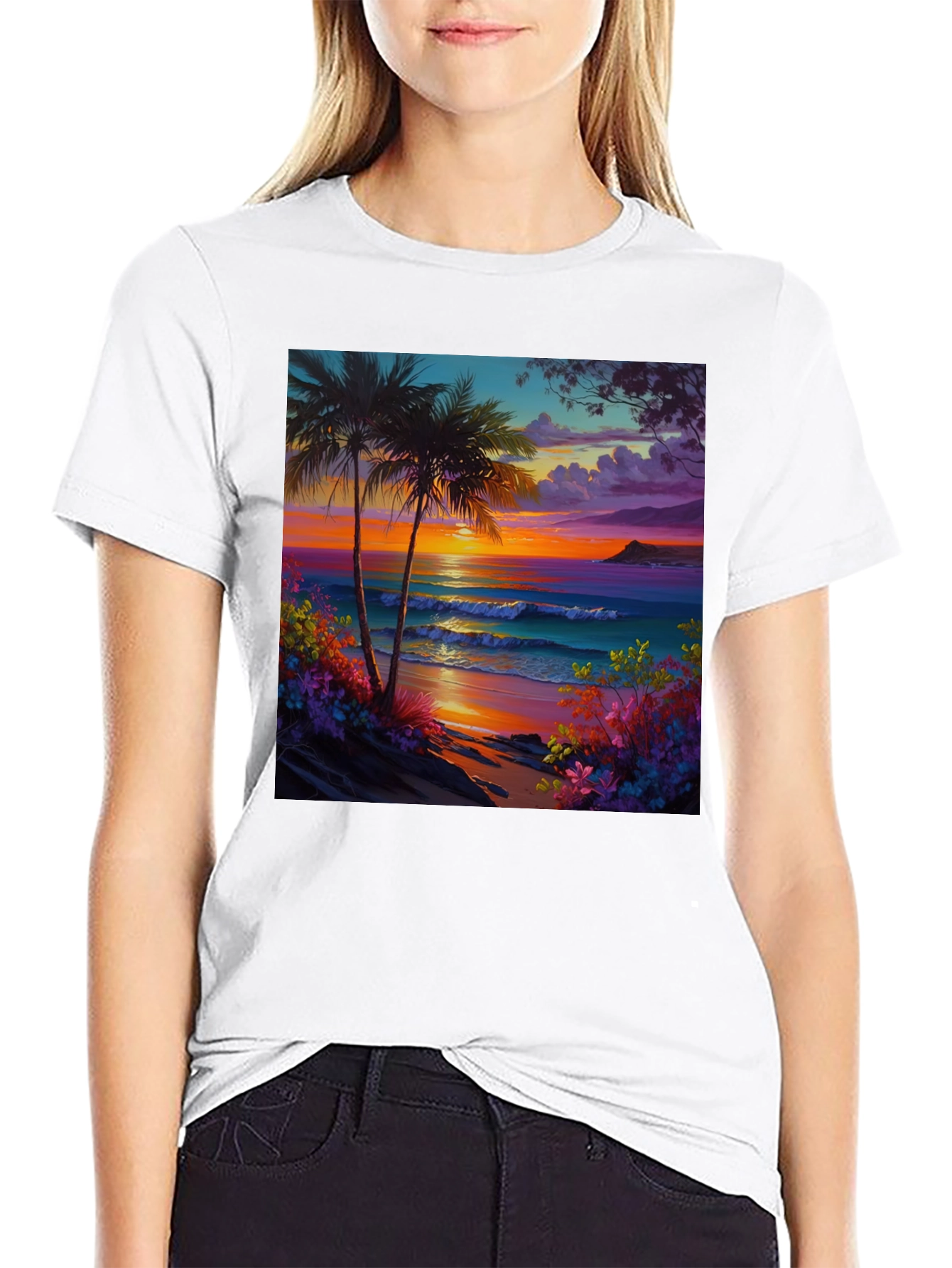 Tropical Beach Sunset Graphic Tee