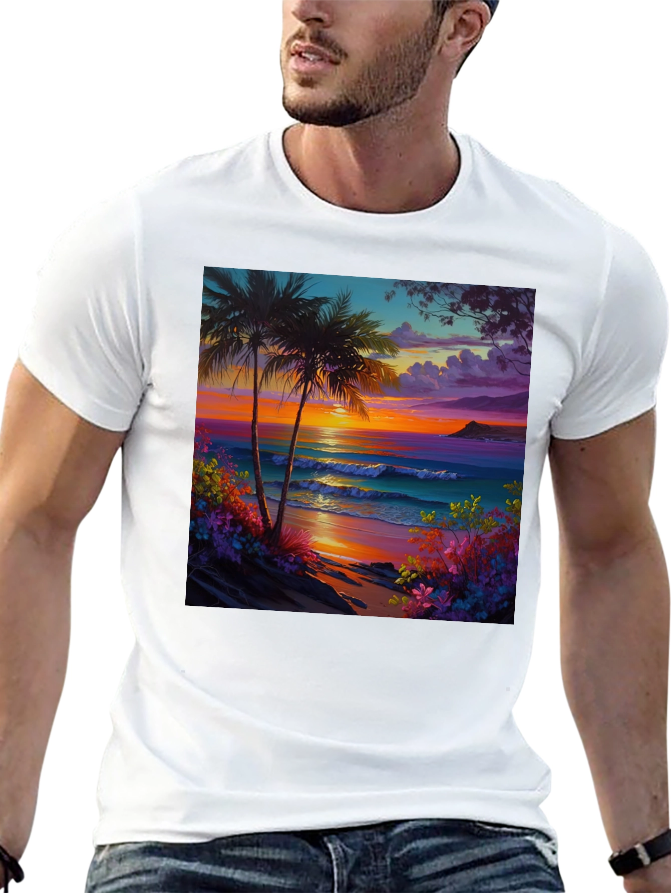 Tropical Beach Sunset Graphic Tee
