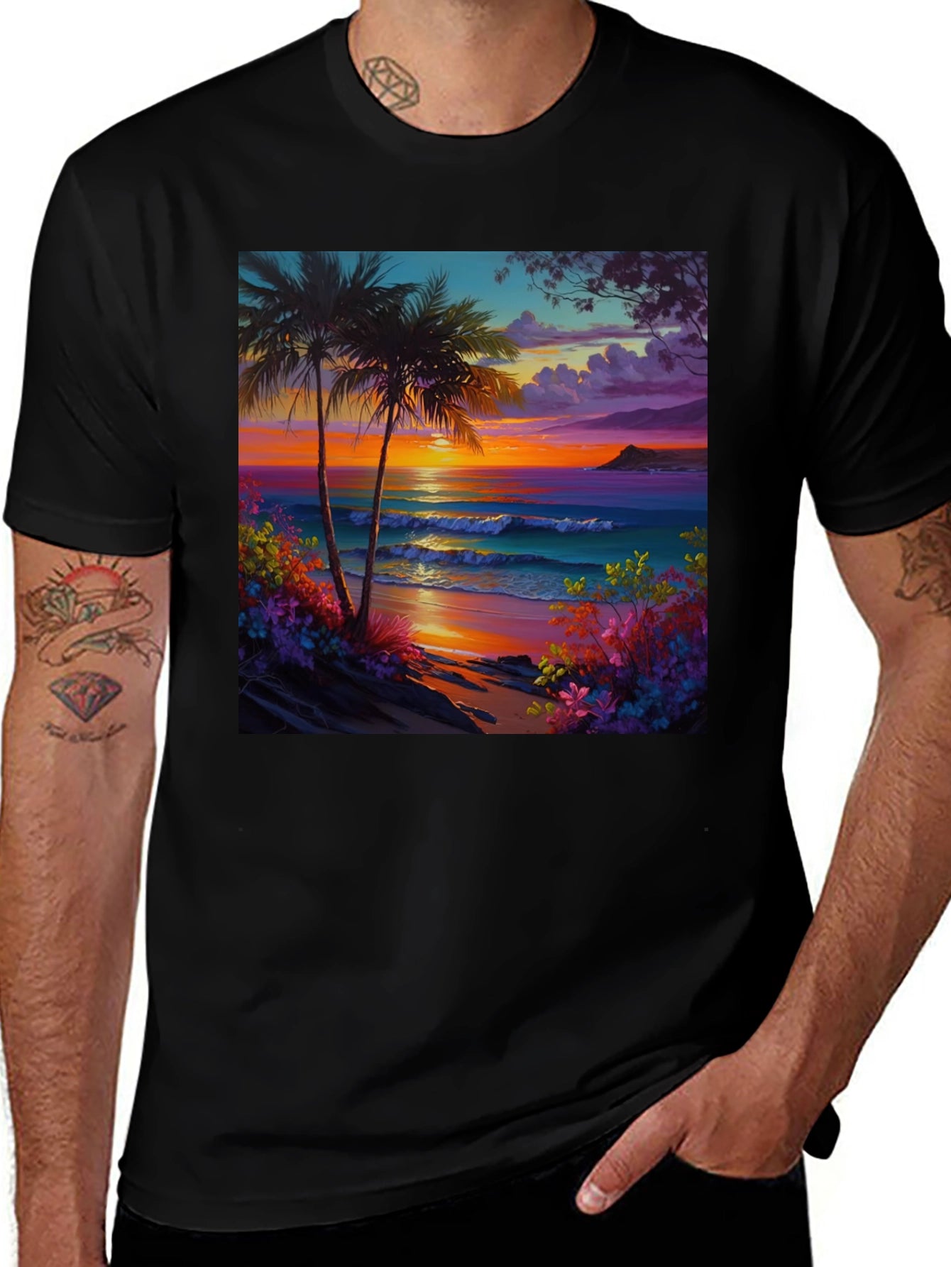 Tropical Beach Sunset Graphic Tee