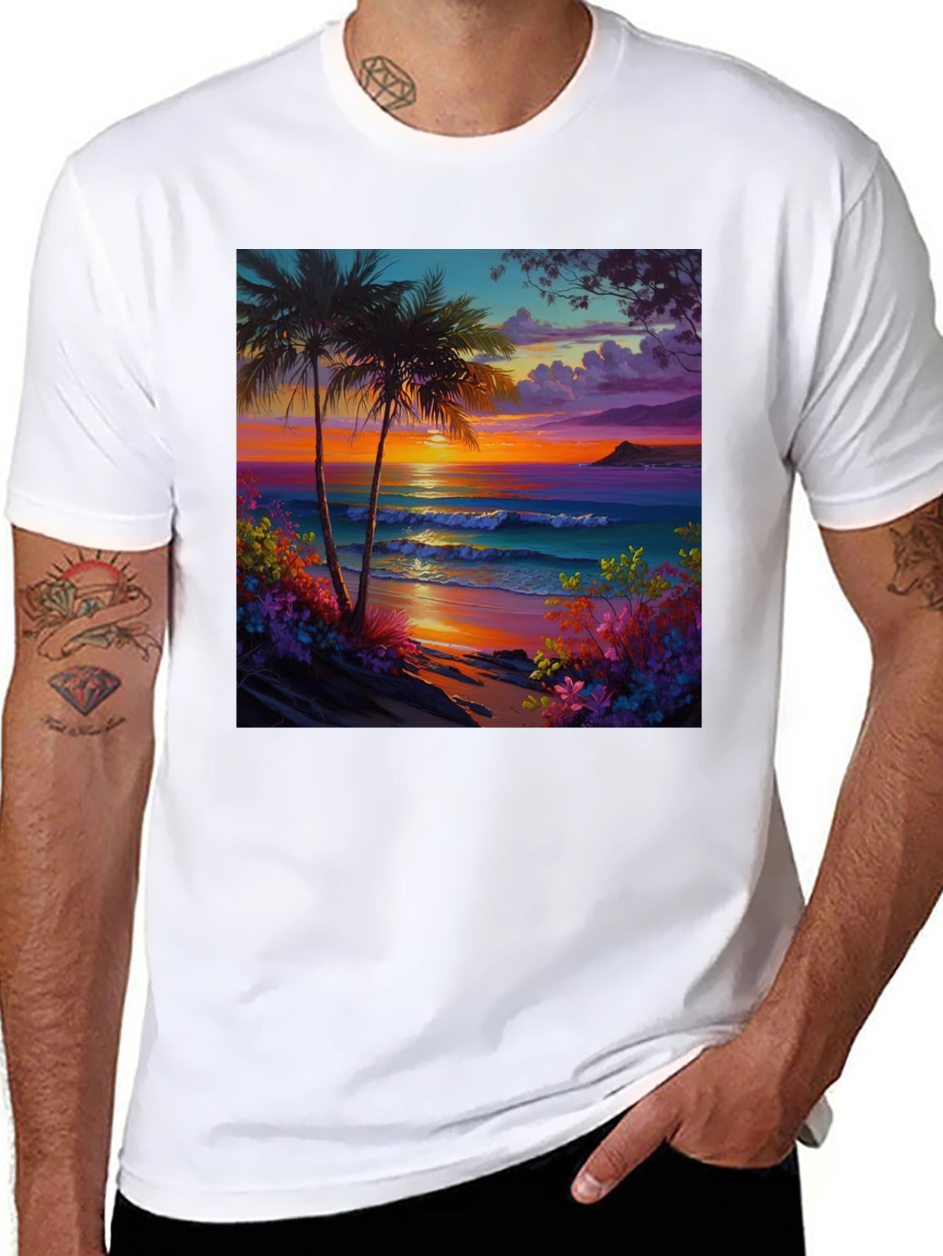 Tropical Beach Sunset Graphic Tee